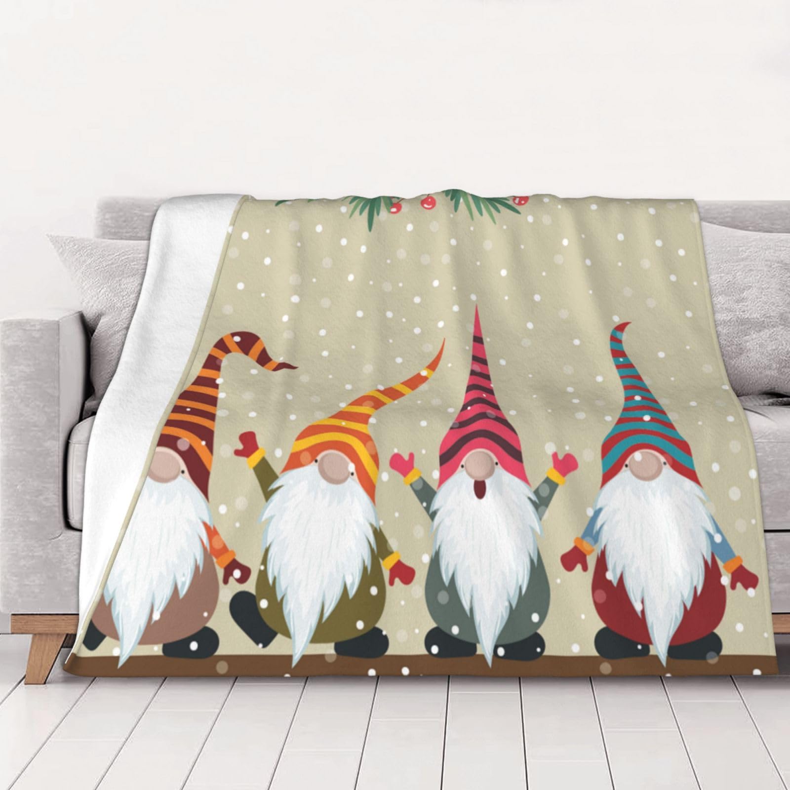 AUBKFELD Christmas Gnomes Printed Flannel Blanket 150x125 CM, Soft & Warm Throw Blanket for Sofa/Couch/Bed/Car, Gifts for Audlts Women Men