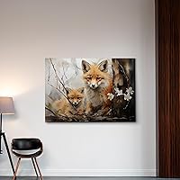 Vista 3 de Fox Mother Cub Print, In The Style Of Stencil,Based, Kids Wall Art, Kids Wall Art Display, Mom And Baby Animal Art Print, Canvas Prints, Art Print