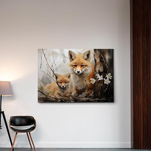 Miniatura 3 de Fox Mother Cub Print, In The Style Of Stencil,Based, Kids Wall Art, Kids Wall Art Display, Mom And Baby Animal Art Print, Canvas Prints, Art Print