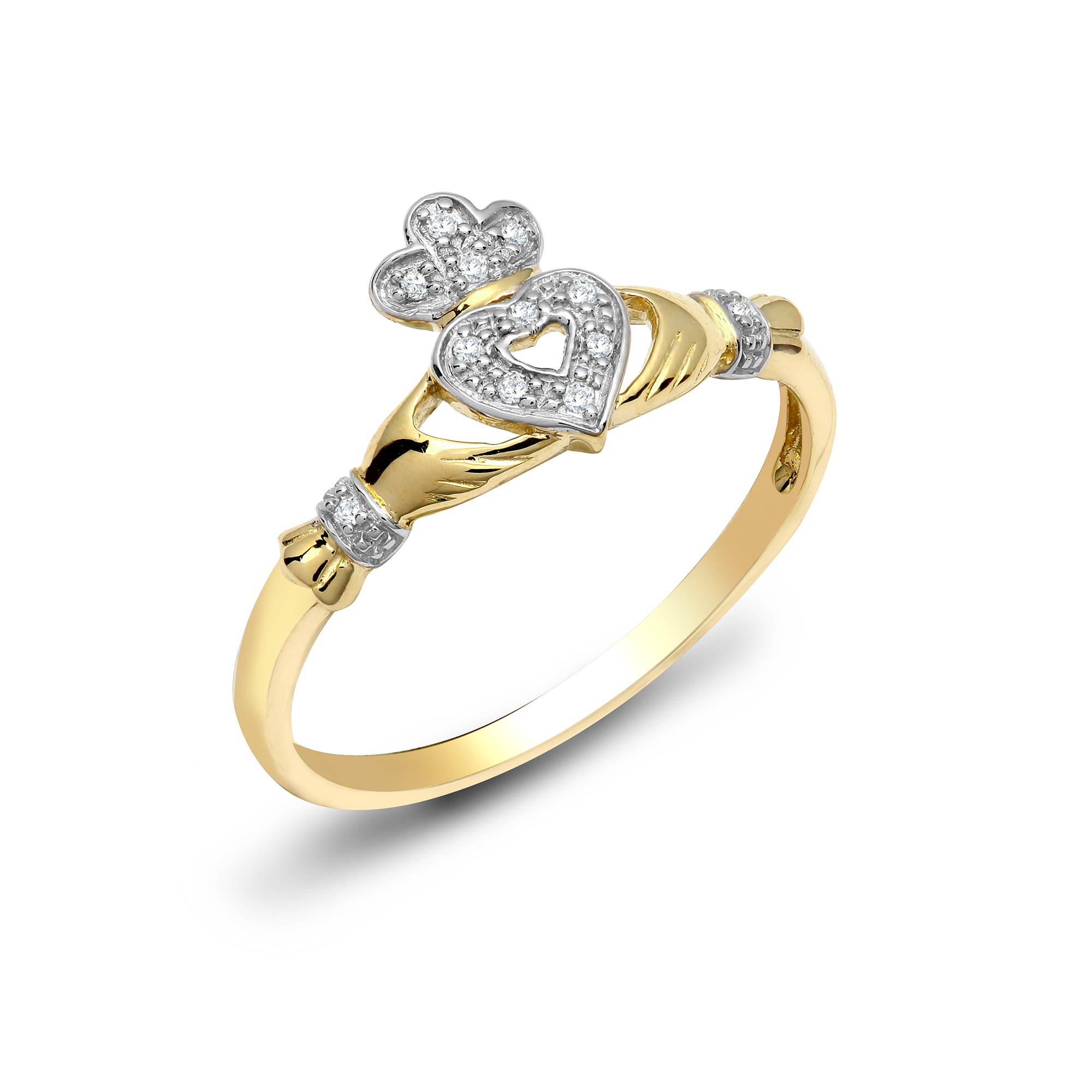 Jewelco Europa Claddagh - Anello da donna in oro giallo 9k 0,05ct con diamante