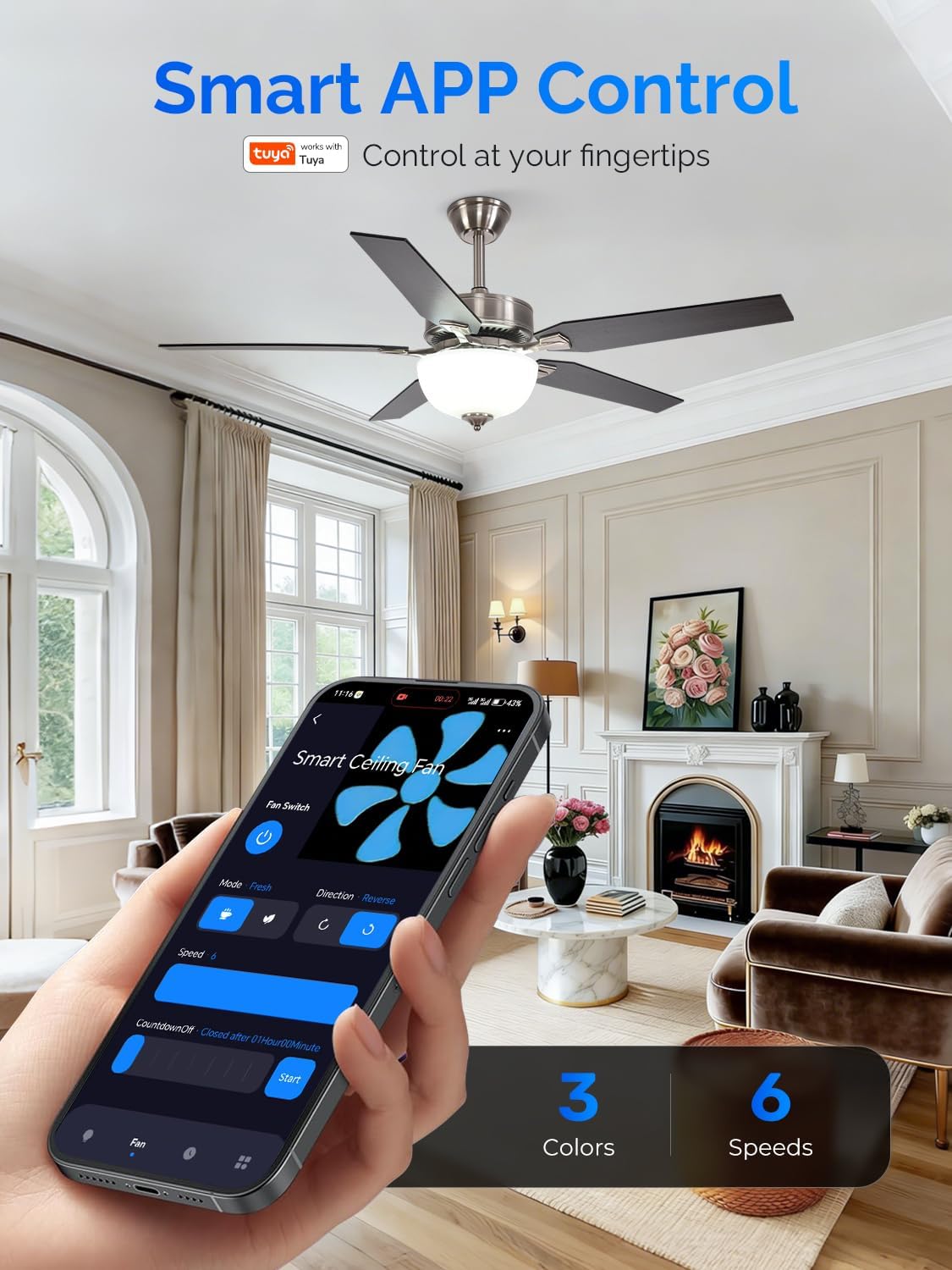 Orison 52 inch Indoor Ceiling Fan with Light, Flush Mount Ceiling Fans with Remote/APP Control, Smart Ceiling Fan for Bedroom, Living Room, Dimmable LED, Reversible Motor, 5 Blades