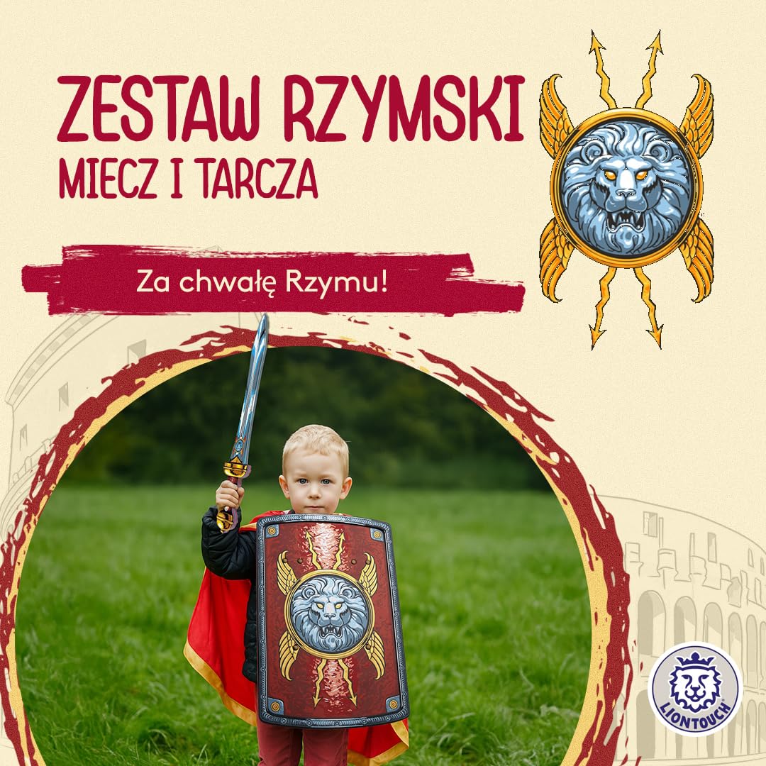 Liontouch Rzymski Miecz i Tarcza Legionisty | Historyczny Zestaw Zabawek do Gry Rolowej dla Dzieci Wcielających się w Żołnierza Starożytnego Rzymu | Bezpieczne Broń i Zbroja Bojowa do Przebierania się