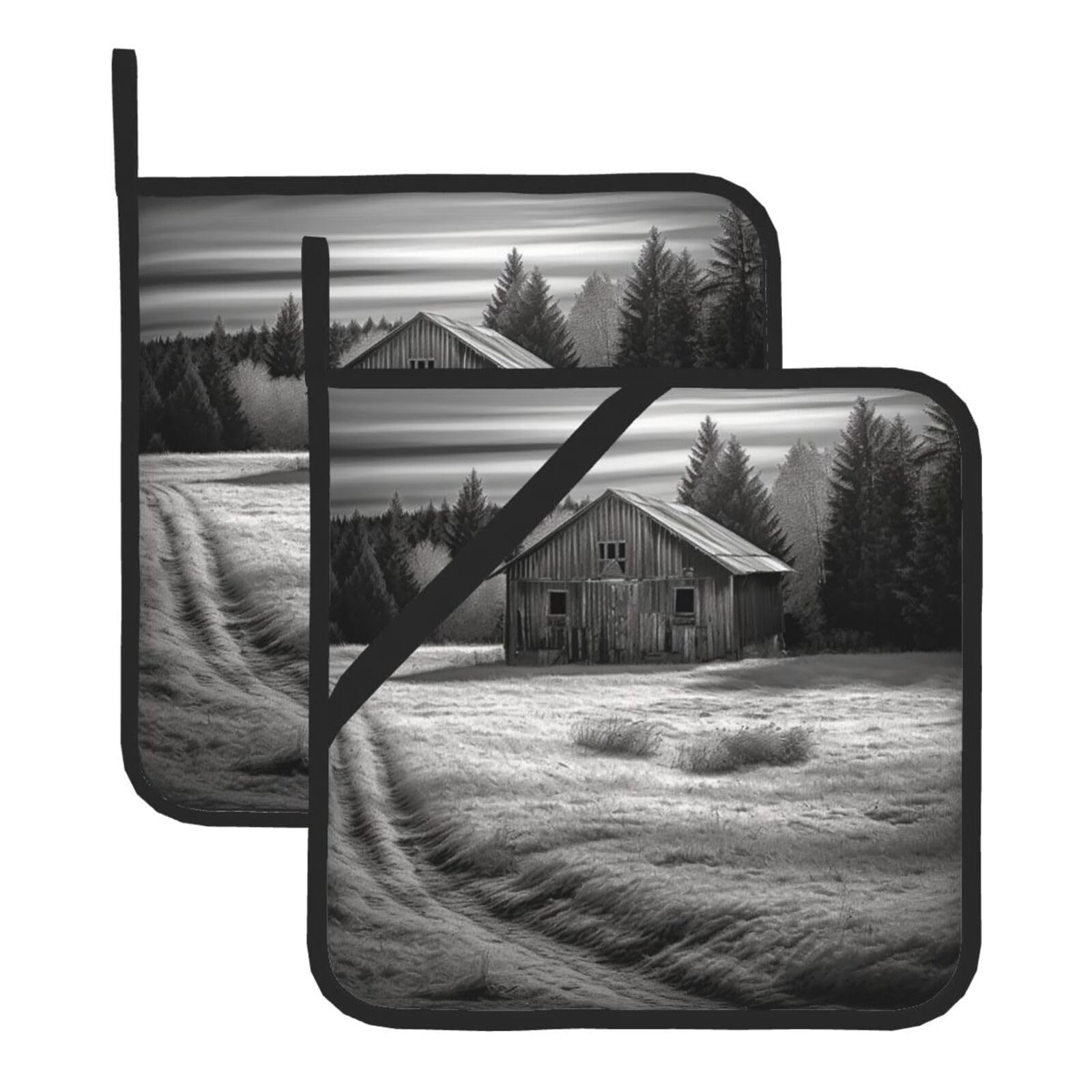 2Pcs Pot Holders for Kitchen Heat Resistant Potholder Barn Black and White Hot Pads for Countertops Oven Pot Holders for Cooking Baking Kitchen Hot Mat Trivet 8 inch Hot Pad