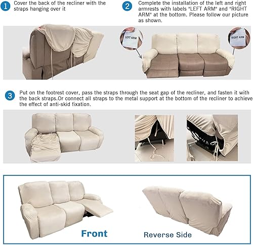 Vista 27 de MAXIJIN - Funda para sillón reclinable de terciopelo de 4 piezas, elástica, afelpada, gruesa y suave, con bolsillo lateral (camello)