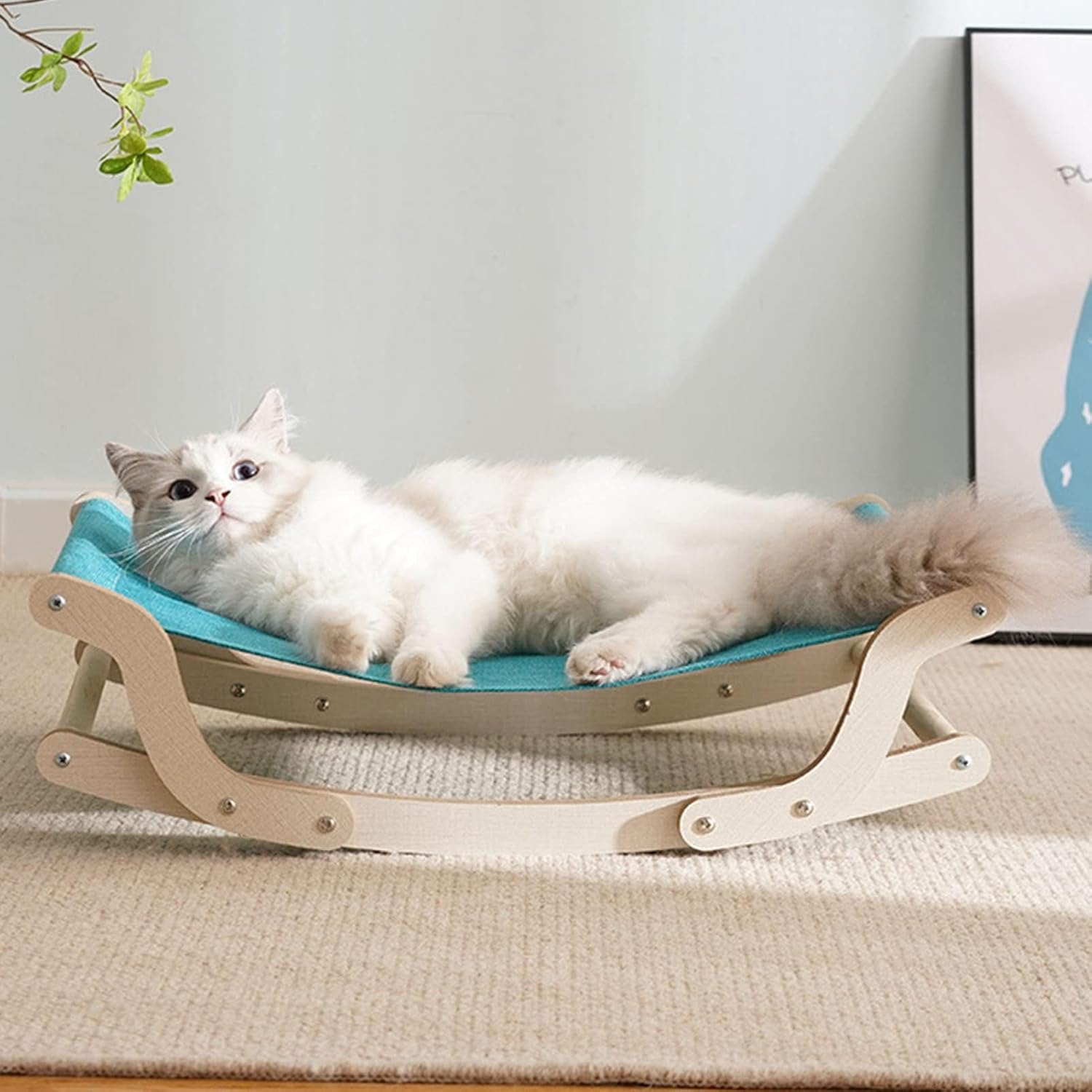 Cat Hammock, Wooden Cat Swing Bed, 2 in 1 Cat Rocking Chair and Hammocks, Modern Pet Furniture for Small to Medium Size Cat Dog