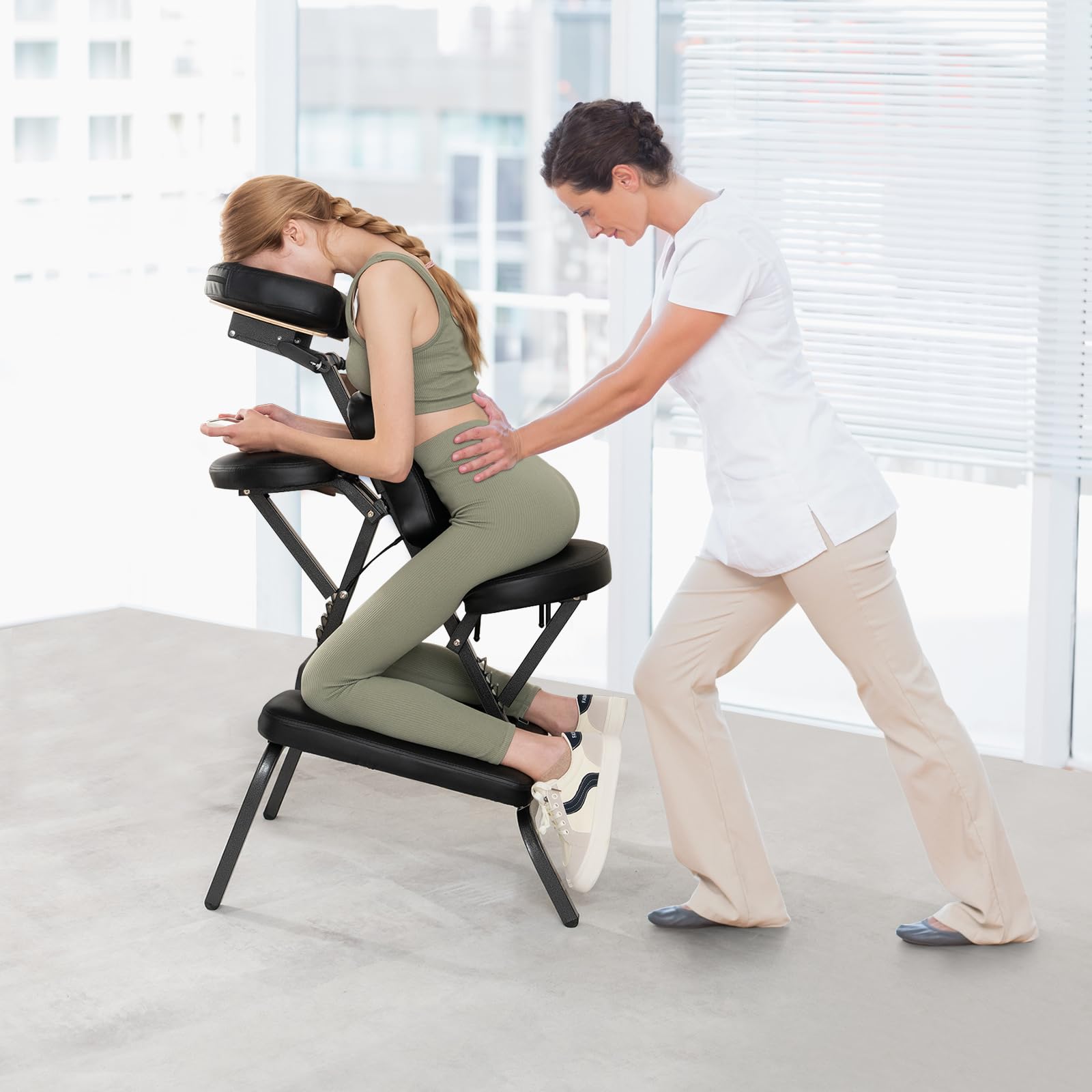 HOMASIS Fauteuil de Massage Pliable, Chaises de Massage Réglable en Hauteur 110-120cm, Fauteuil de Massage Portable avec Sac de Transport en Tissu Oxford, 55x48x120cm