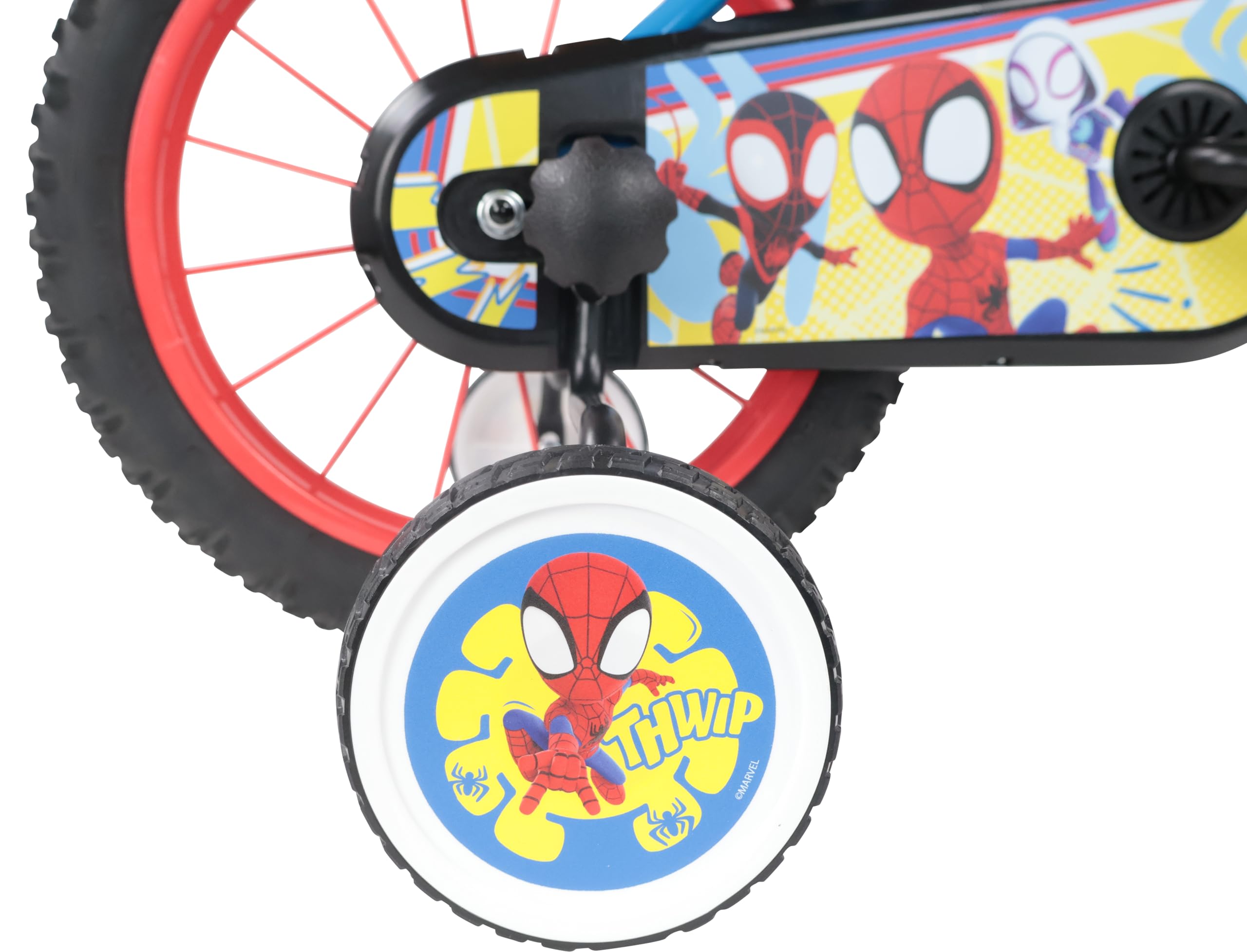 Denver Bike Bicicletta Bambino 16 Pollici Licensed Spidey, 4-6 Anni, Rotelle Removibili, Freni Caliper Anteriore/Posteriore, Telaio Acciaio, Ruote Gonfiabili, Borraccia e Scudo