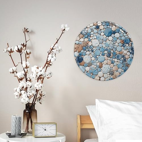 Miniatura 7 de Arte circular de metal para colgar en la pared de hierro, mezcla azul y marrón, letrero de lata industrial vintage con agujeros preperforados, arte