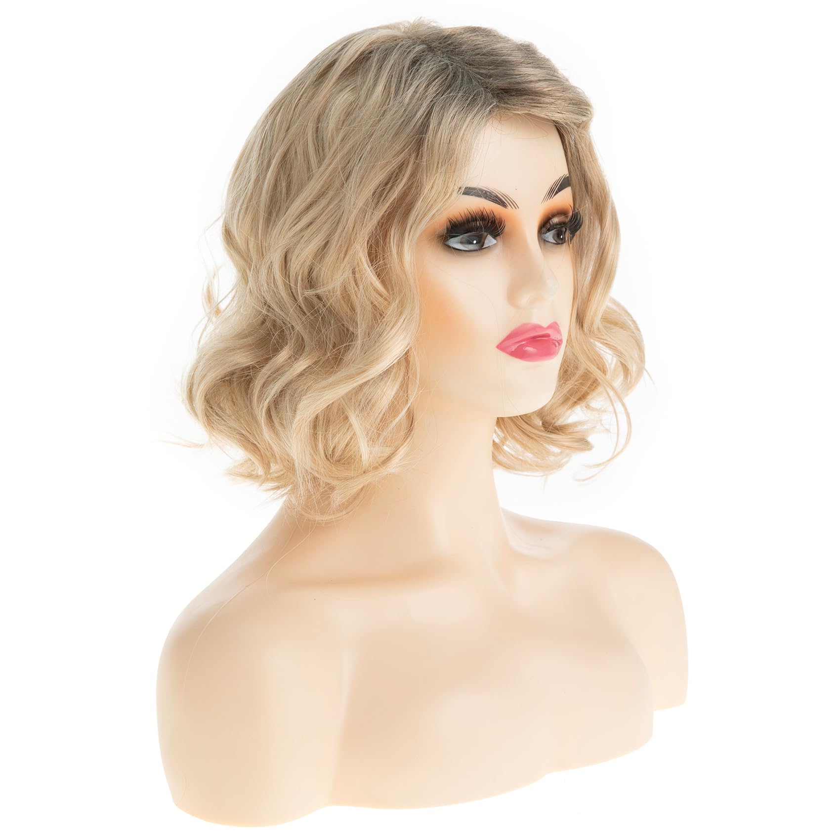 Baruisi Short Wavy Blonde Wig for Women Synthetic Side Part Halloween Cosplay Hair Wig, 21.5-23.5 inches - Image 4