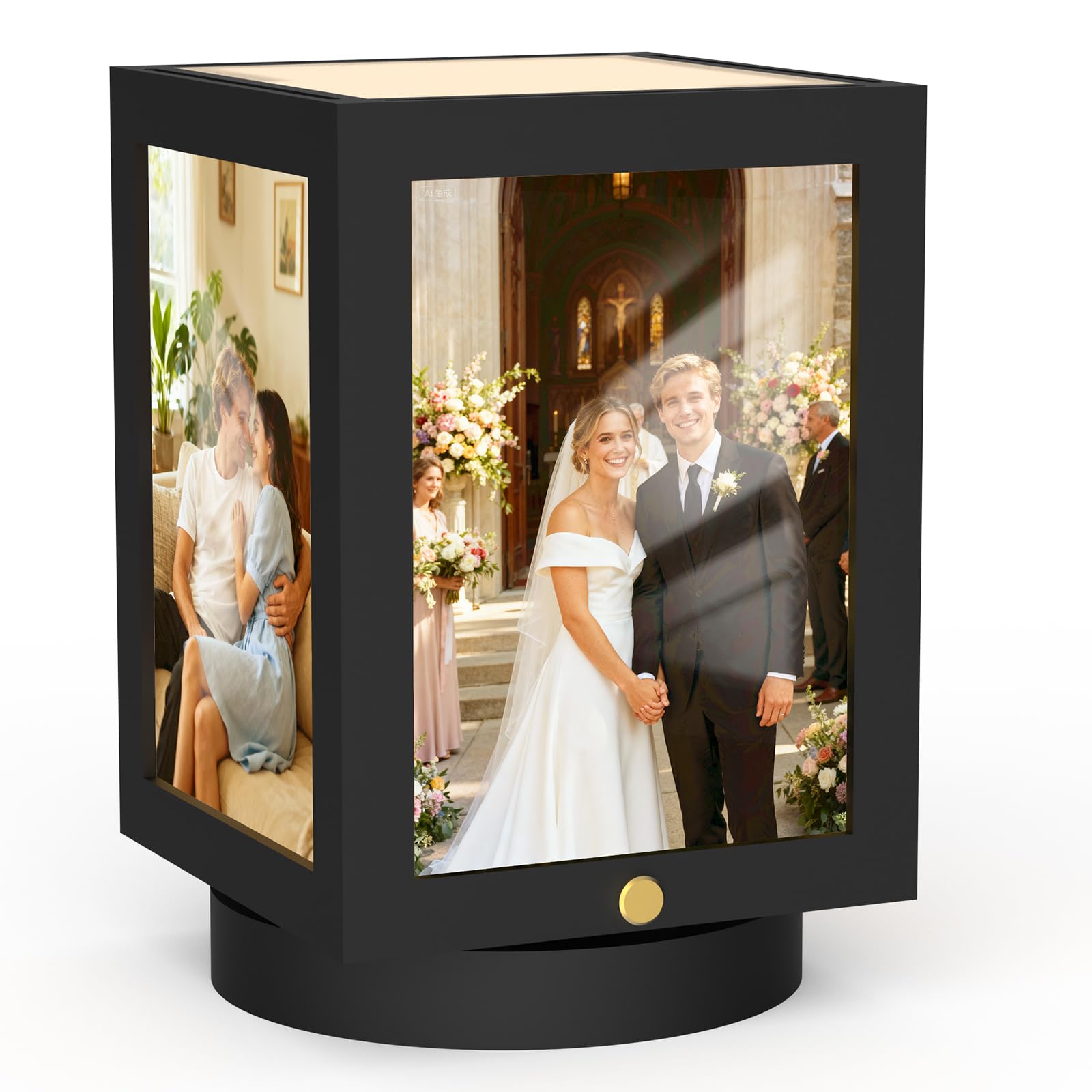 Mixoo DIY Muttertag Drehbar Bilderrahmen 10x15, Kleine Beleuchteter Rahmen Schwarz,Mini Picture Frame Holz für Mehrere Bilder,Kinderzeichnungen Fotorahmen für Vatertag,Ostern,Valentinstags,Weihnachten