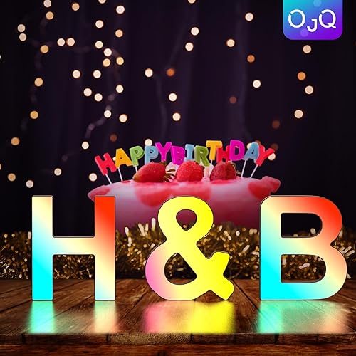 Miniatura 8 de OJQ Letras iluminadas con luces LED, letra iluminada para dormitorio, alfabeto con purpurina colorida, letras que cambian de color para niños y