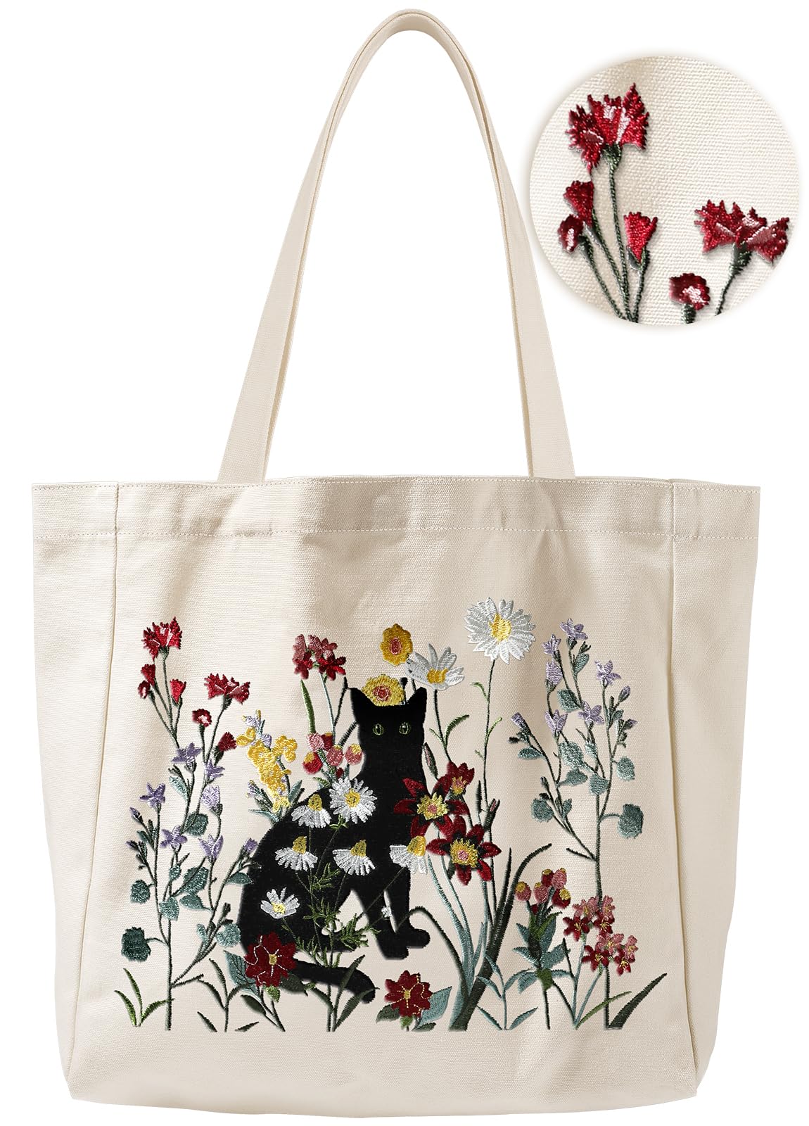 Miss Adola Aesthetic Embroidery Tote Bag for Women - with Magnetic Buckle and Zipper Inner Pocket for Lady Cotton Tote Bag