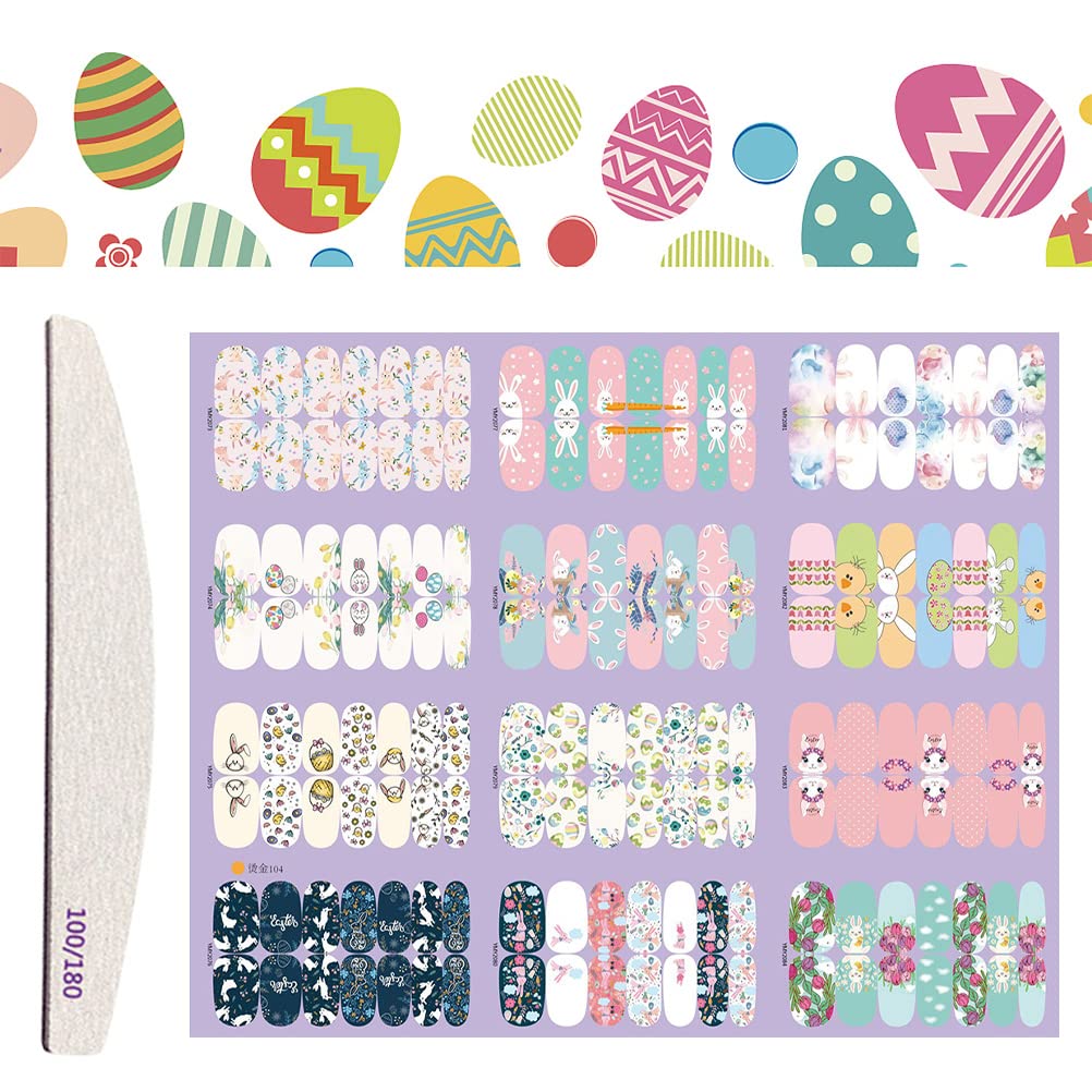 Auiremrti Oster-Nagelsticker Set - 12 Bögen Mit Hasen-Motiven, Selbstklebend Für Gel- & Natur-Nägel