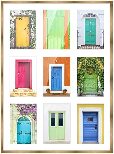 Marco de collage de madera dorada de 14.5 x 20.5 pulgadas con paspartú blanco para fotos de 9 x 6 pulgadas