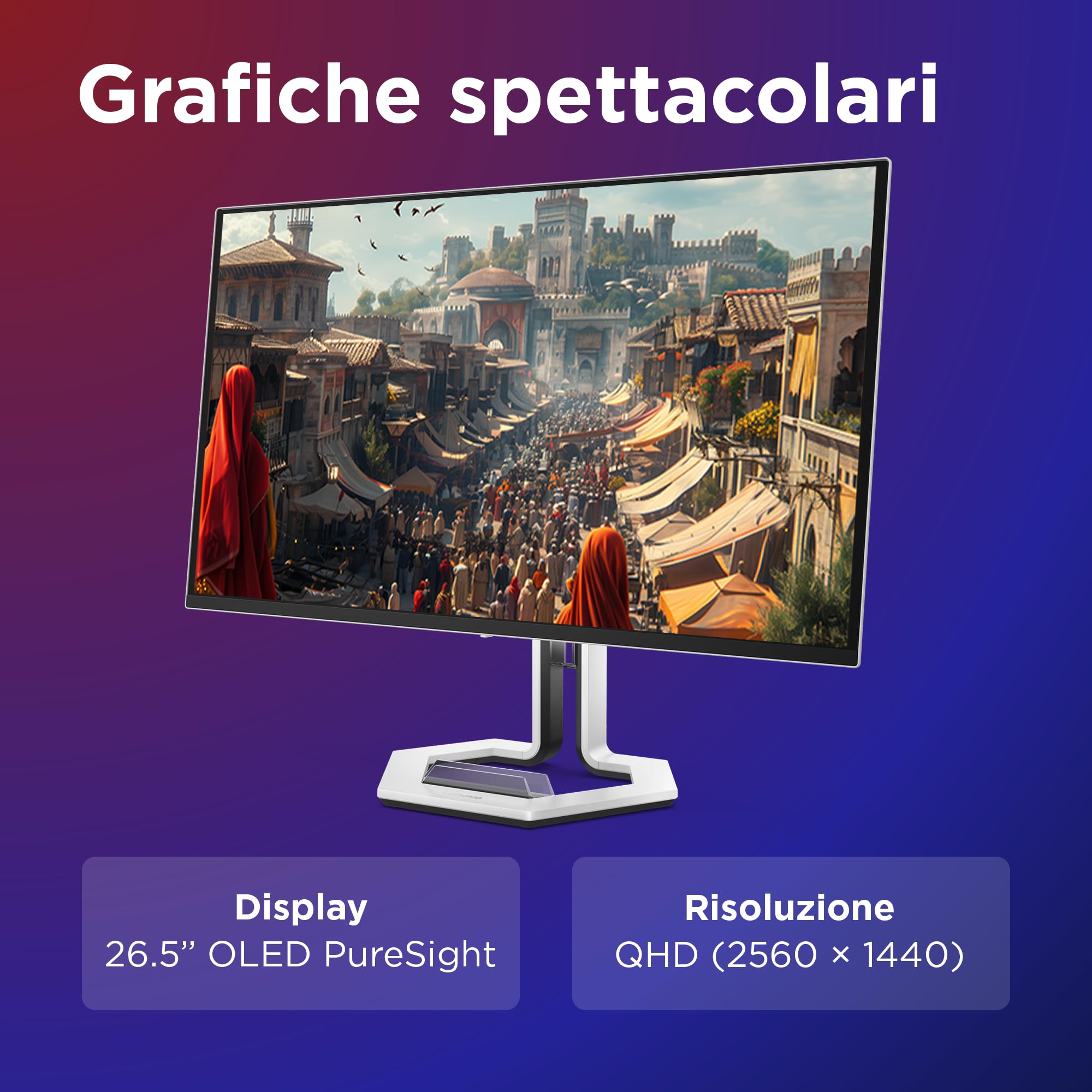 Lenovo Legion Pro 27Q‑10 Monitor Gaming 27 Pollici QHD QD‑OLED, 280Hz, 0,03ms, FreeSync Premium Pro, HDMI 2.1, DisplayPort, Ideale per Esport e Gaming Competitivo