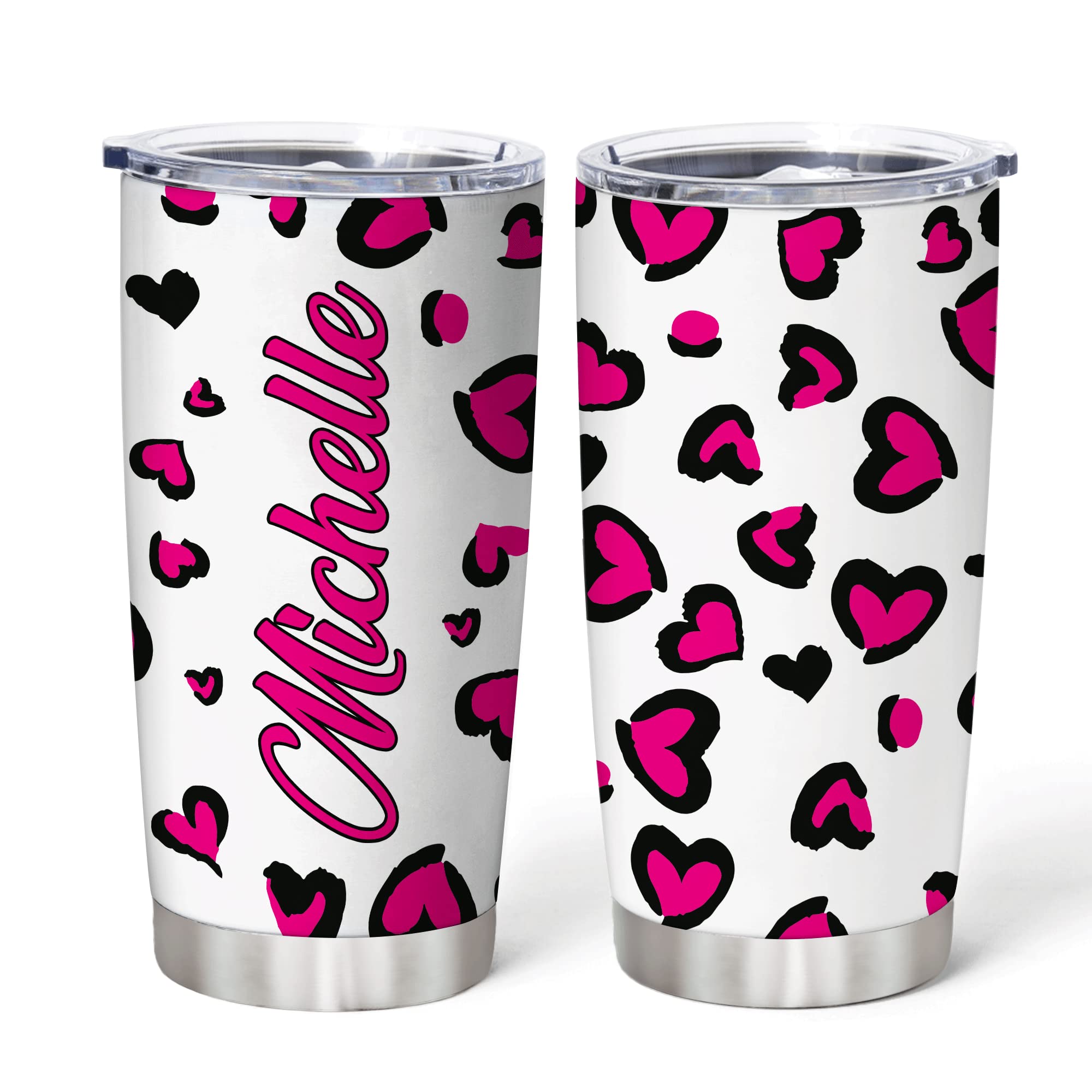 Hyturtle Personalized Valentine's Day Gifts For Wife Her - Anniversary Birthday - Heart Print Custom Name Stainless Steel Tumbler 20oz With Straw Lid - Valentine Heart Gifts For Her Women Girl Couple