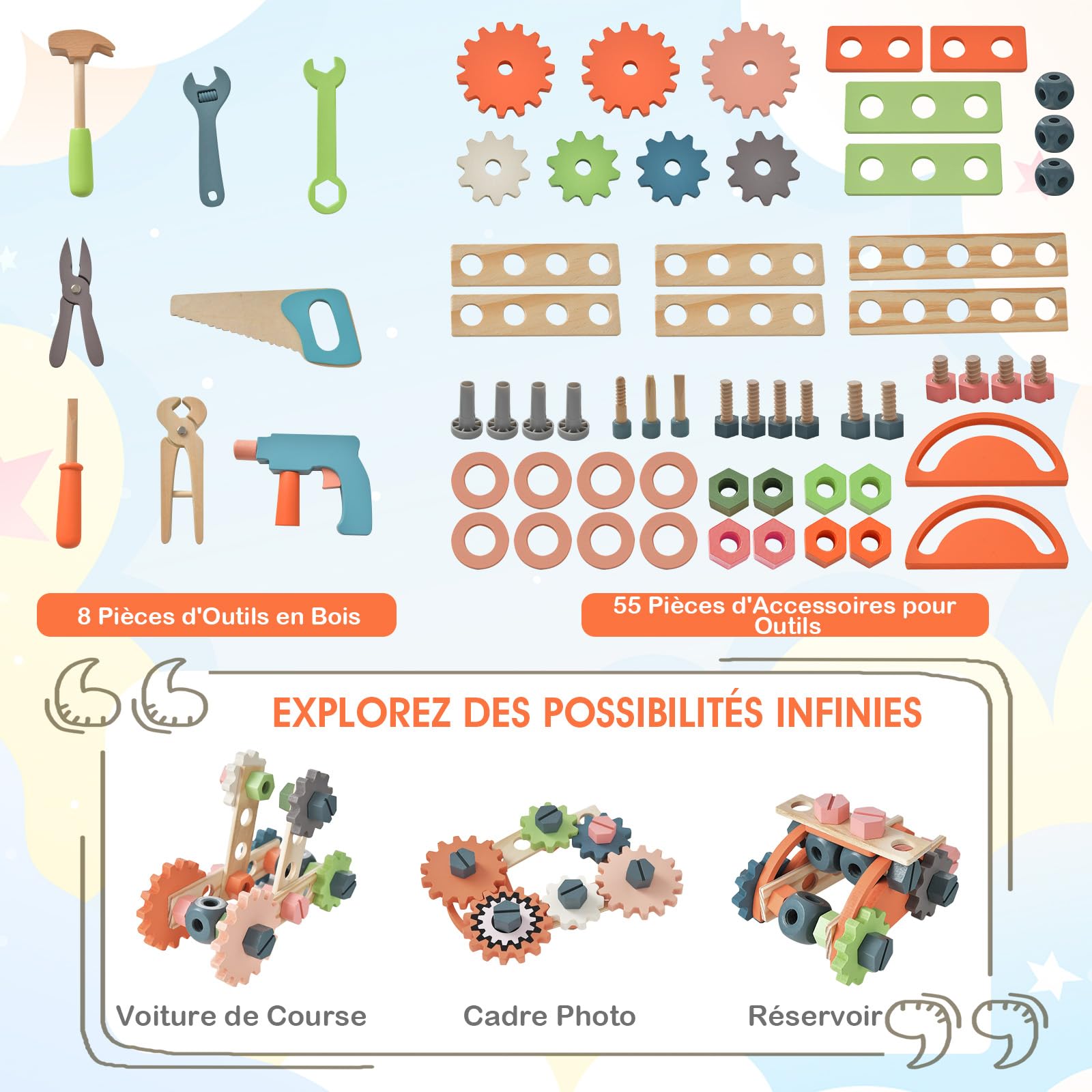 GOPLUS - Juguete de banco para niños, juego de imitación con 53 piezas, accesorios multicolor, banco de madera con estante de almacenamiento, juguete educativo para niños y niñas de 3 años