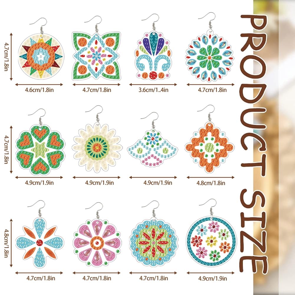 beinkmake 12 Pairs Bohemian Vintage Diamond Painted Earrings 5D Earring Making Kit Floral Jewelry DIY Diamond Art Earring Kit for Adults Craft Unique Handmade Gifts