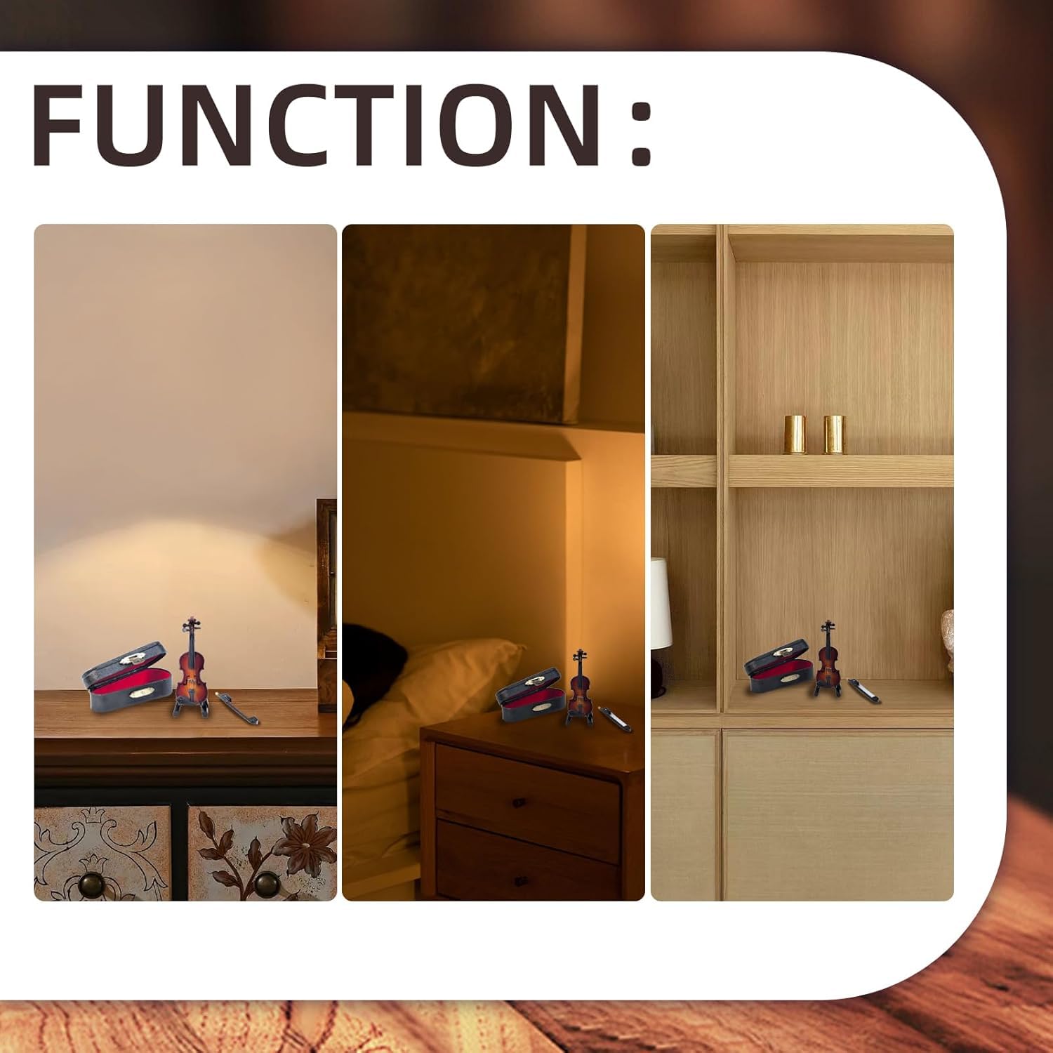 Violino in miniatura in legno con supporto, arco e astuccio, mini strumento musicale in miniatura modello casa delle bambole mini violino come decorazione per casa, ufficio, compleanno, Natale (8 x 3