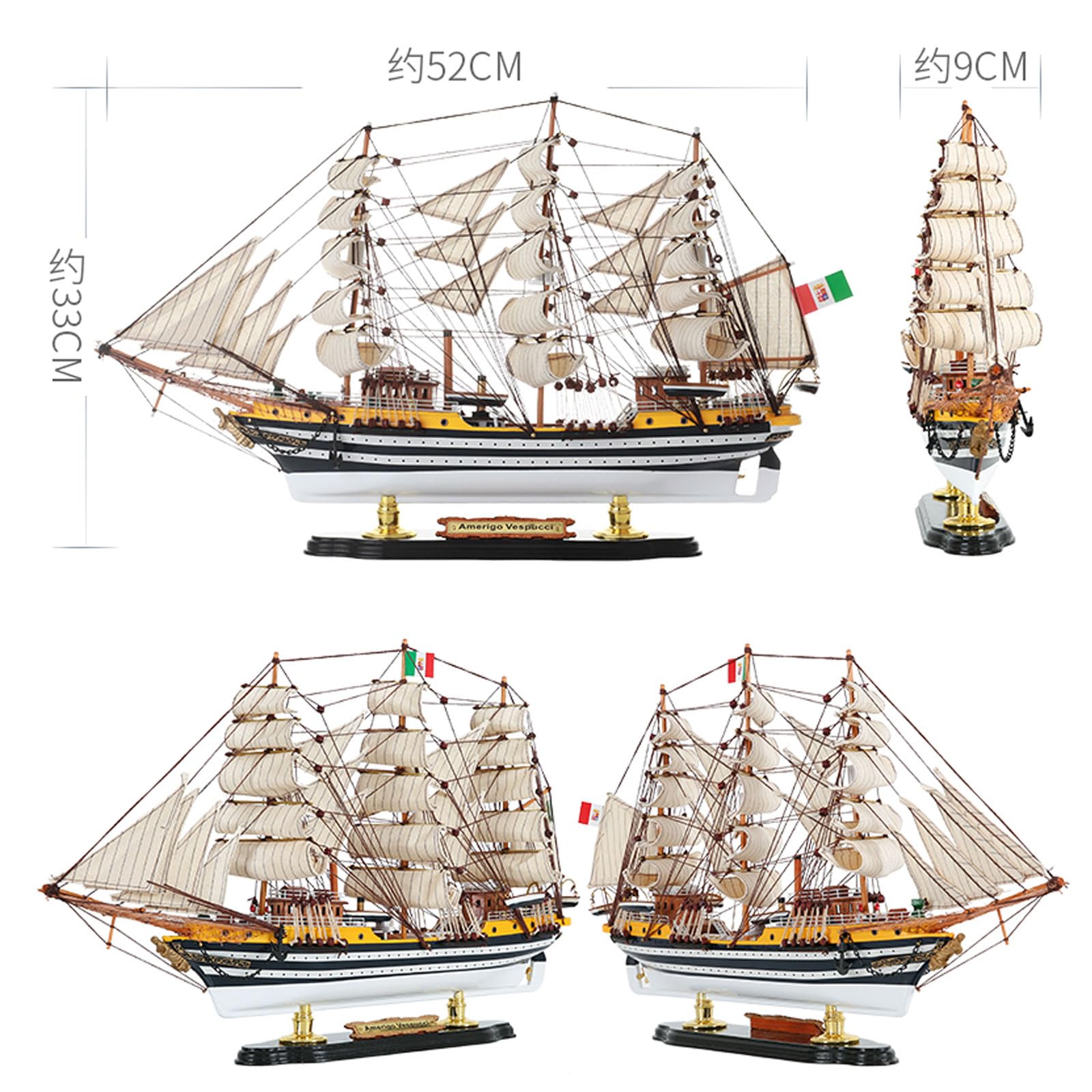 YLME Maquette de bateau en bois Amerigo Vespucci Maquette de voilier en bois massif Voilier en bois Décorations nautiques en bois Collection maison Pour offrir,52CM