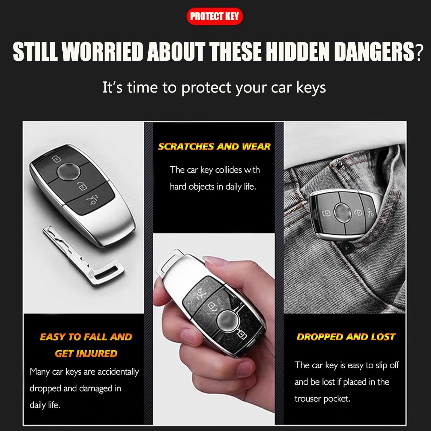 Genuine Leather Smart Key Fob Cover, Keychain Shell Compatible for Mercedes-Benz A, C, E, S, CLA, CLS, GLA, GLB, GLC, GLE, GLS, G Class 2017-2022 (4-Button,Red) - Image 7