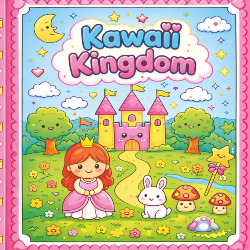 Kawaii Kingdom: Cute Fantasy World of Princesses, Castles, Dragons & Magical Creatures: A Relaxing Cute Coloring Book with Kawaii Animals, Enchanted ... and Easy Bold Designs for Stress Relief