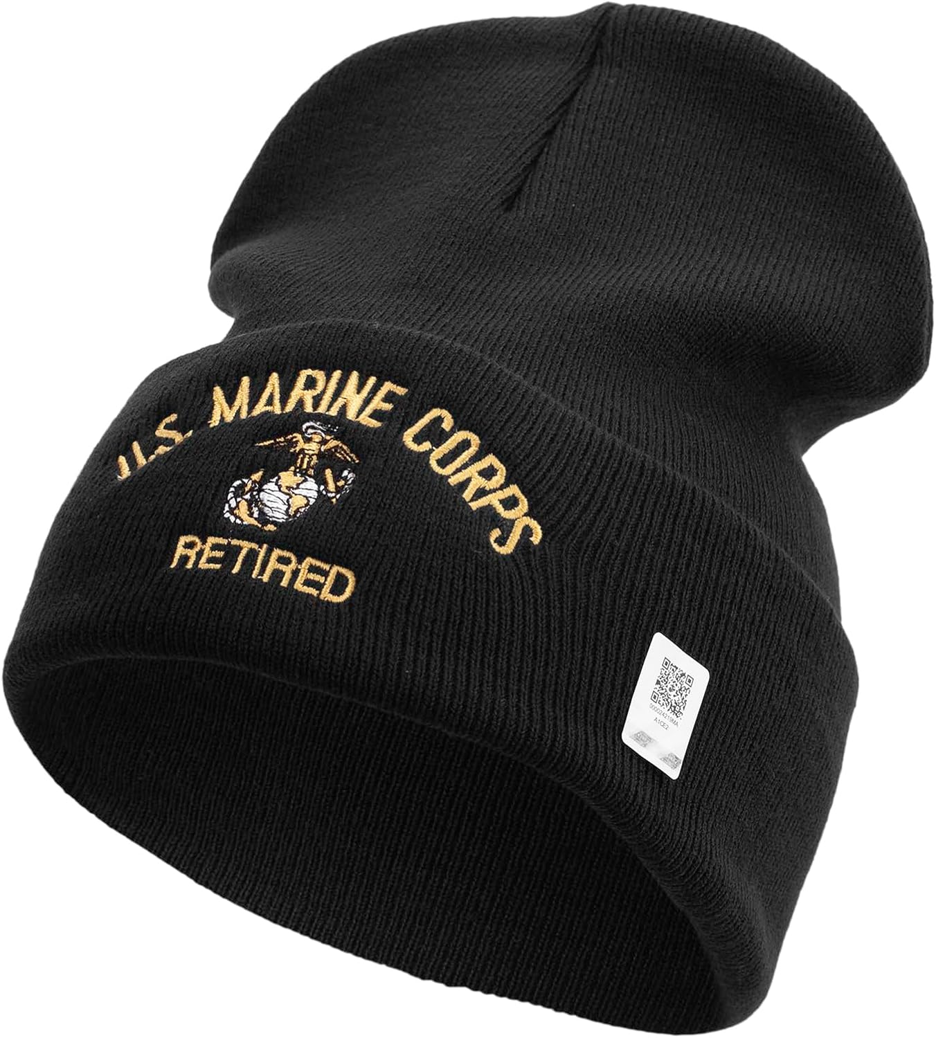 US Marine Corps Retired Logo Embroidered 12 Inch Solid Knit Cuff Long Beanie Made in USA