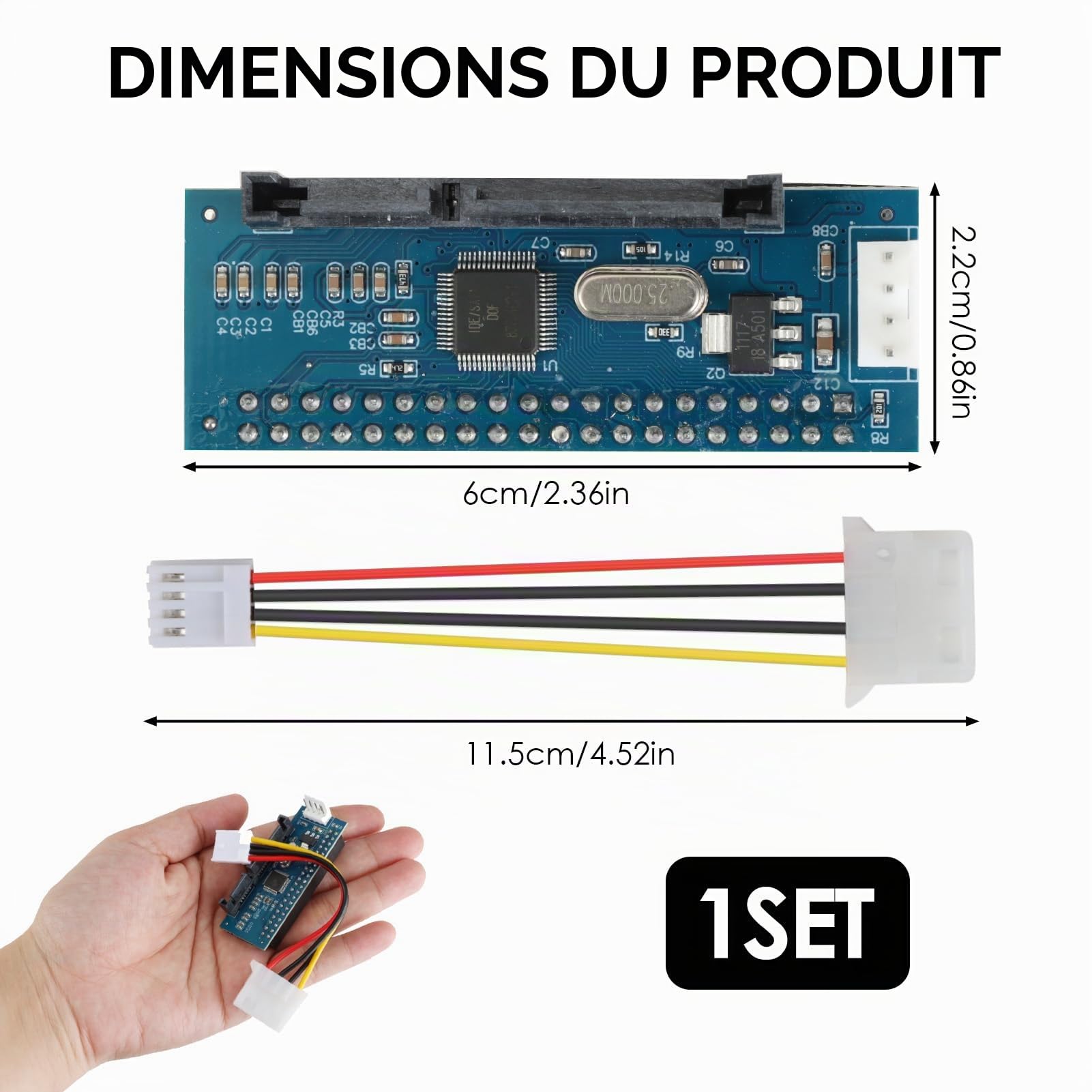 Adaptateur IDE/PATA vers SATA, Carte Convertisseur 40 Broches | pour Disque Dur 3,5" et PC de Bureau, PCBA pour HDD
