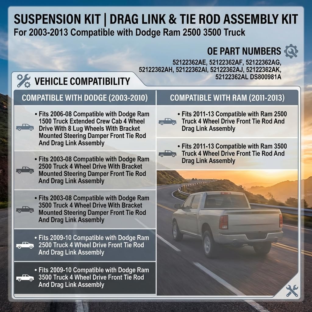 ‎Psrorkeu Steering Linkage Assembly Compatible with Dodge Ram 2500 3500 2003-2010, 1500 Mega Cab & Ram 2500 2011-2013, 3500 2011-2012 '13 Cab Chassis - Replaces 52122362AL DS800981A