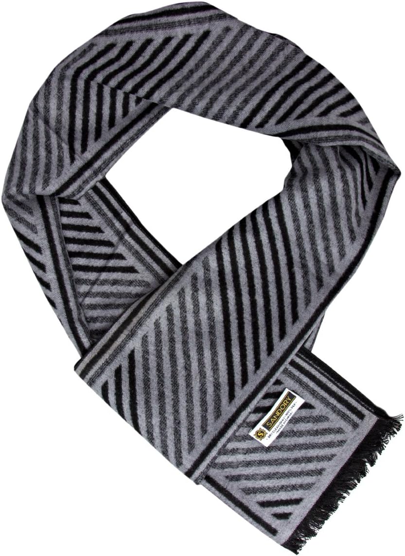 Sandory reversible Classic Styles, 12" x 72" Mens 100% Brushed Silk Scarf Cashmere feeling(bias stripes)