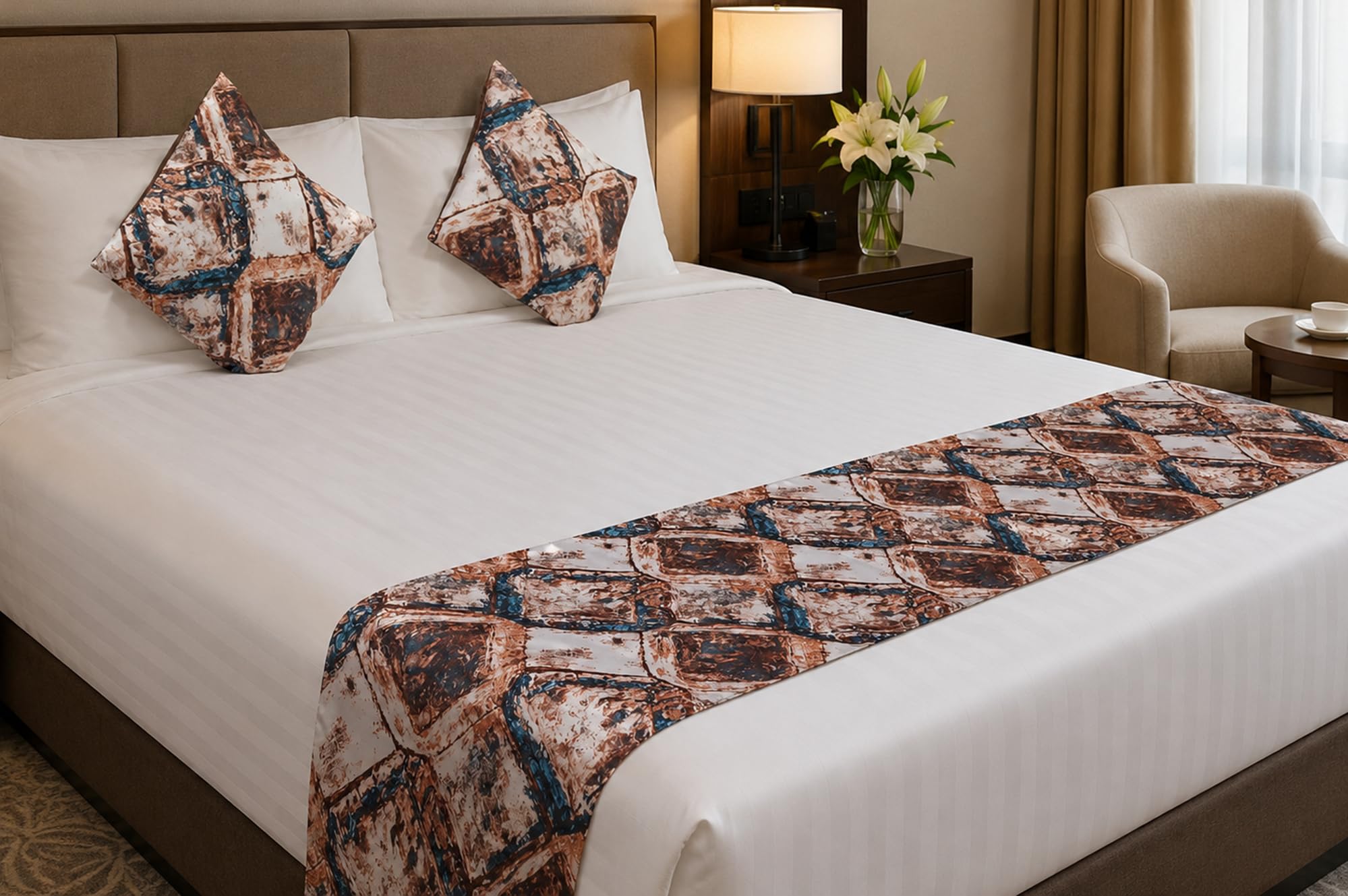 Vissage Designer Double Bed Runner with 2 Cushion Covers, Multicolor-image-20
