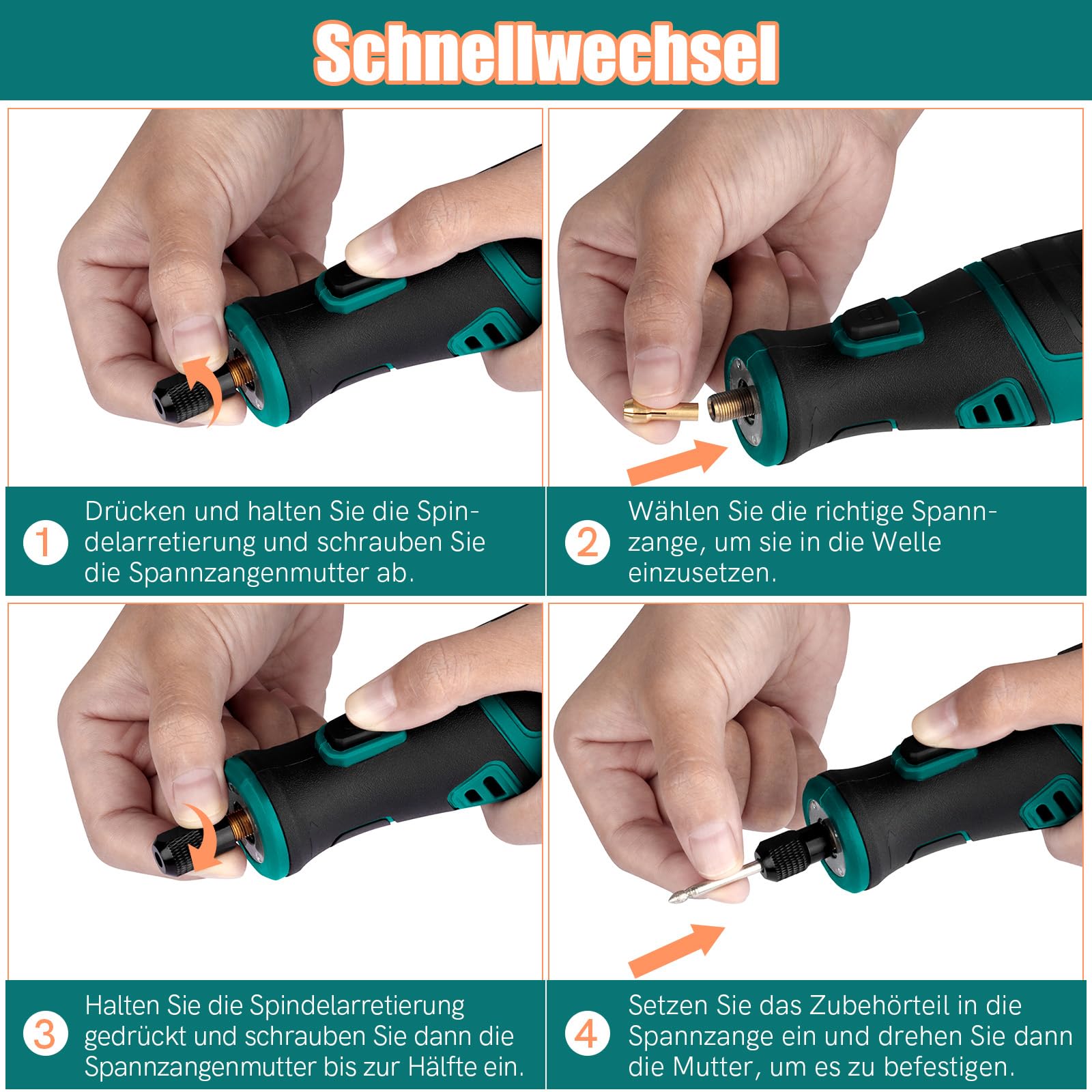 MASTER 8V 2.0Ah Akku Multifunktionswerkzeug Set mit 117 Zubehör, LED, 5-Gang, zum Bohren Gravieren Polieren Schleifen