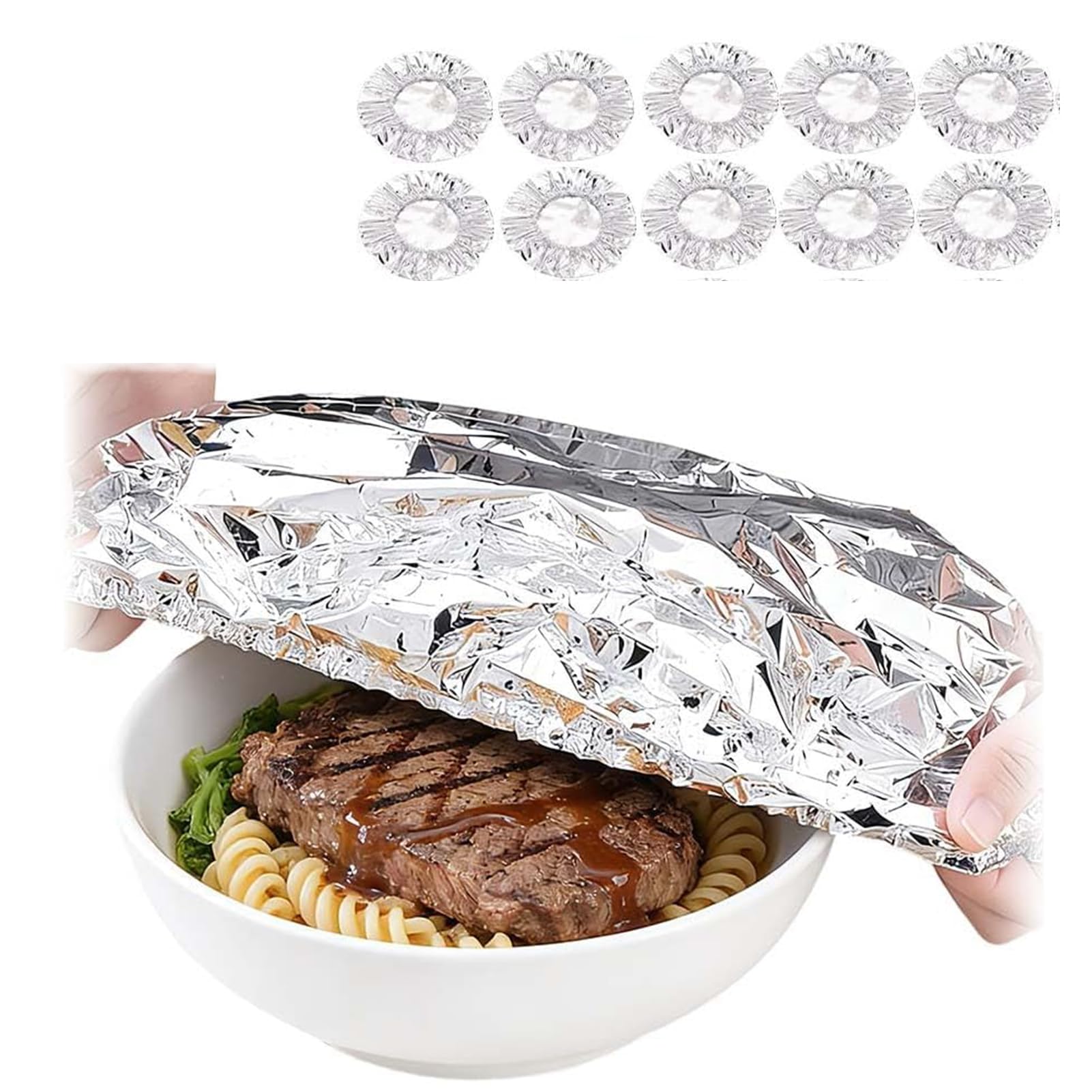Reusable Aluminum Foil Elastic Food Covers, Thickened Heat Retaining Fresh Keeping Lids, for Bowls Plates Pots Meal Prep Leftovers Kitchen Parties Picnics Refrigerator Storage (10PCS)