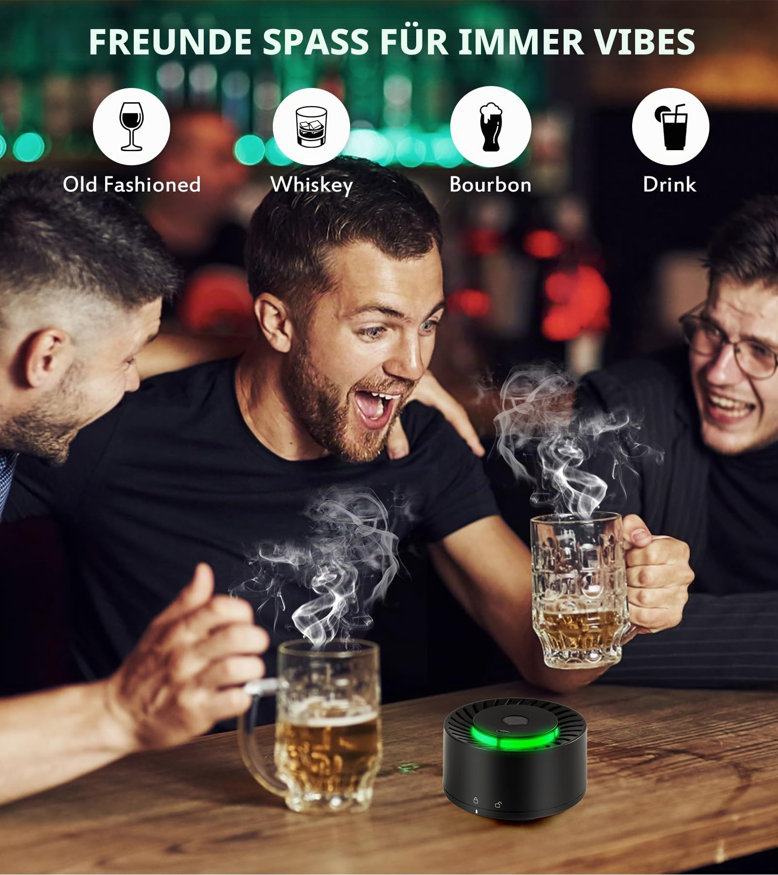 Elektrisches Whisky-Räucherset mit LED-Licht, 6 Holzspäne-Aromen, kein Butan erforderlich, wiederaufladbarer Cocktail, altmodisches Räucher-Set, Bar-Set, Zubehör, Geschenke für Männer, Vater, Ehemann