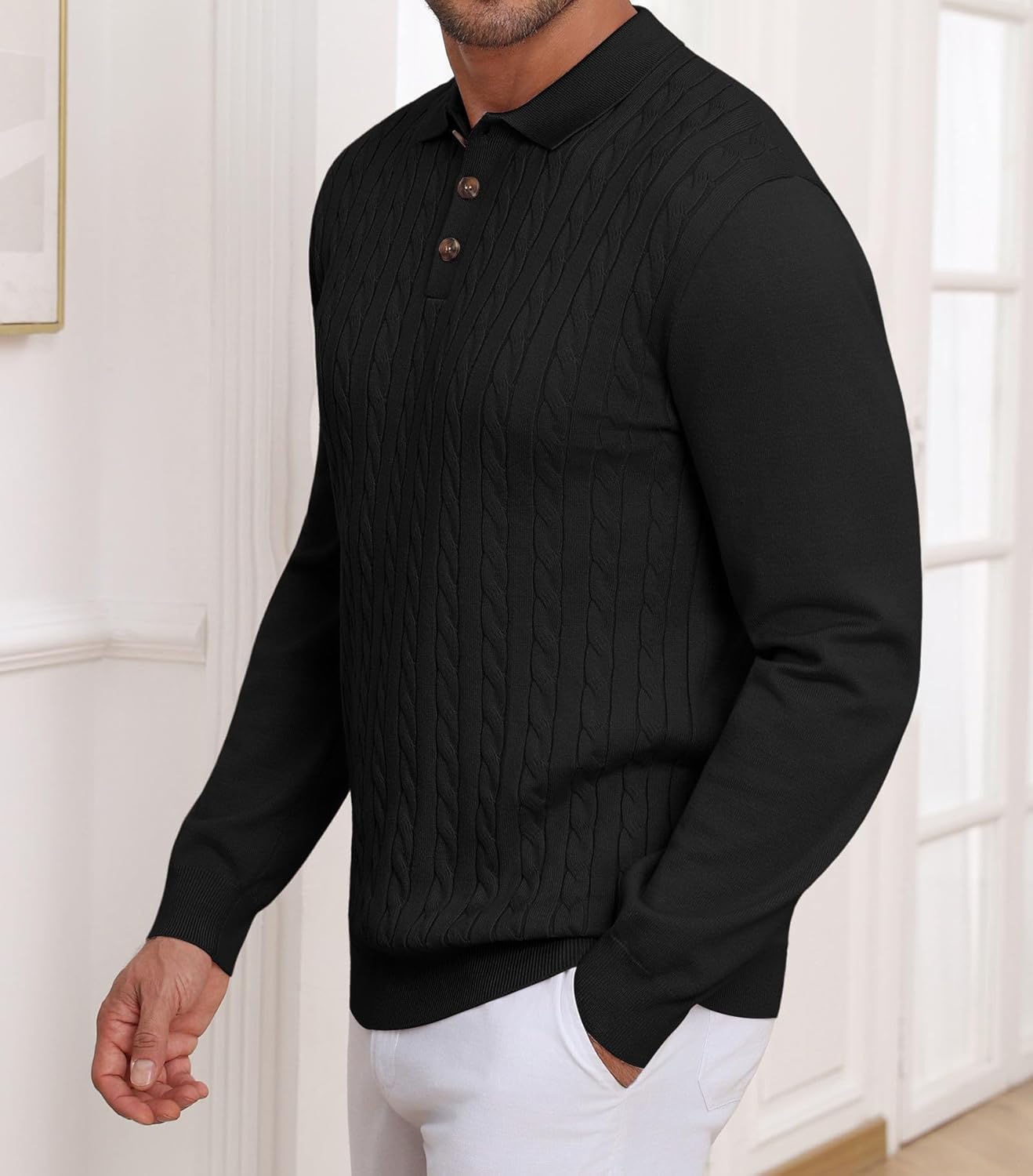Lexiart Men's Cable Knit Sweater Long Sleeve Twist Patterned Warm Casual - Image 5