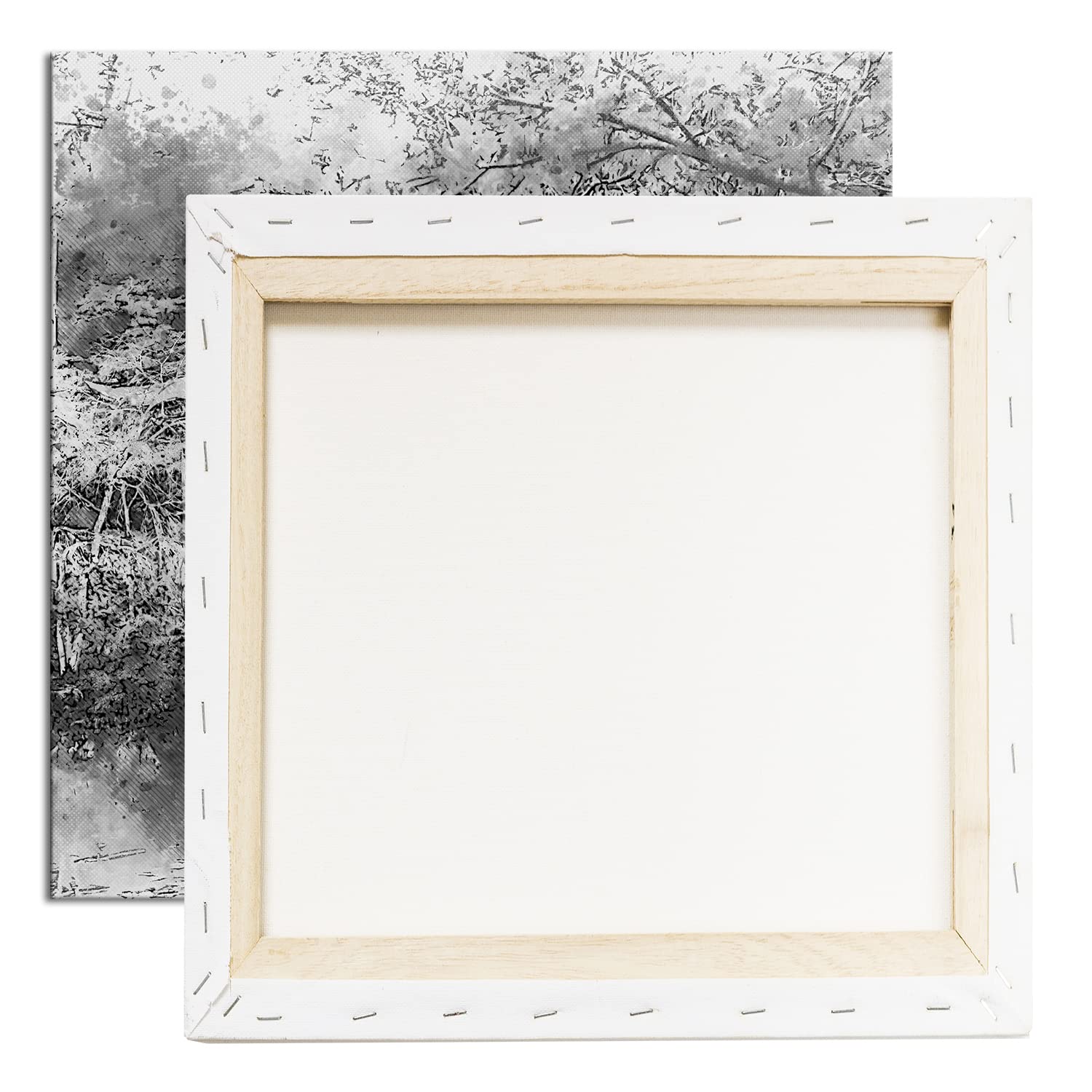 Effet jardin japonais traditionnel : noir et blanc, format : 70 x 70 cm, motif monté sur cadre en bois véritable, impression numérique de haute qualité, pas de poster ni d'affiche.