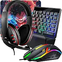 Mageon Kit Gamer Periféricos Teclado Uma Mão Headset Mouse 1600Dpi Ideal Jogos de Computador/Notebook e Consoles (Vermelho)