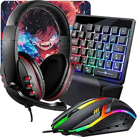 Mageon Kit Gamer Periféricos Teclado Uma Mão Headset Mouse 1600Dpi Ideal Jogos de Computador/Notebook e Consoles (Vermelho)