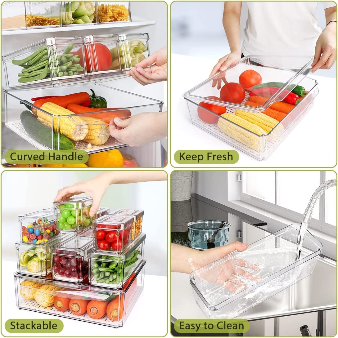 Generic 3 Pack Koelkast Organizer Bakken - Keuken Organisatie Plastic Bins, Stapelbare en Clear Organizer voor Koelkast, Bijkeuken, Kasten, Planken, Lade, Vriezer