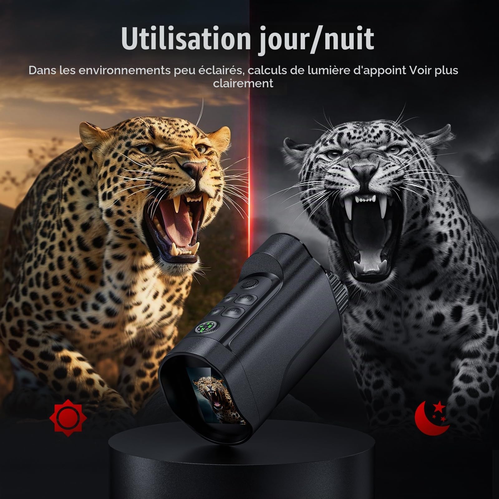 EMEBAY Vision Nocturne Monoculaire 1080P Carte 64Go, Lunettes Numériques