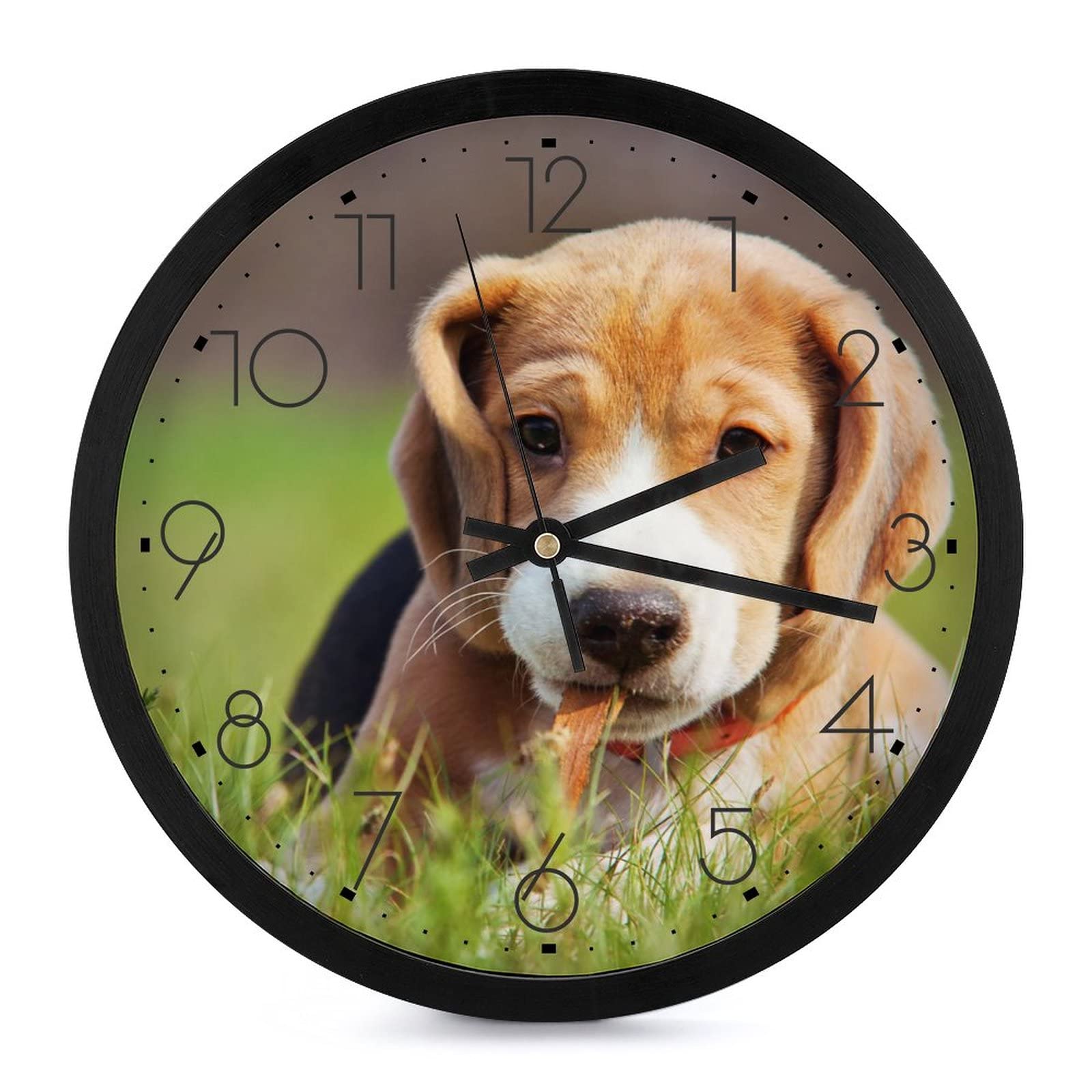 Horloge murale ronde chiot brun 25cm pendule décorative salon cuisine