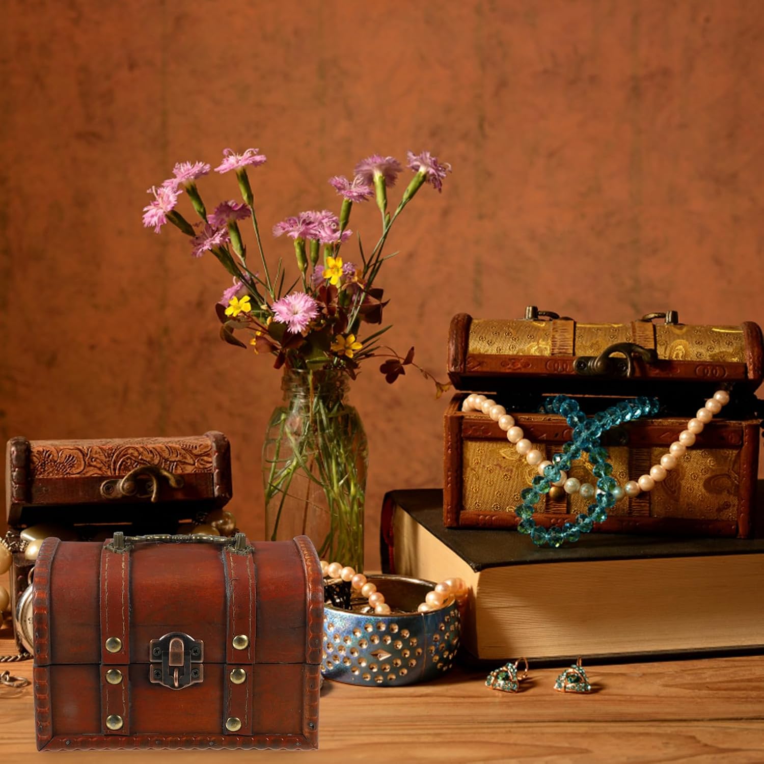 Treasure Chest Storage Box Vintage Pirate Jewelry Keepsake Box for Trinkets Items Decorative Organizer for Boys and Girls and Adults
