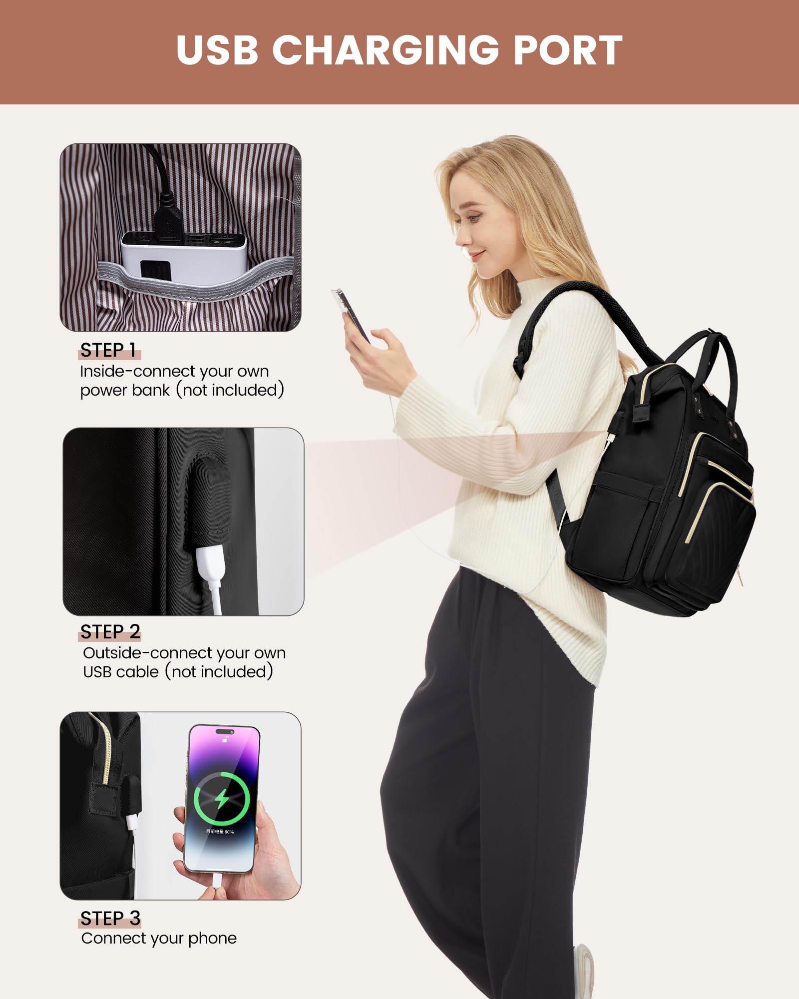 LOVEVOOK Rucksack Damen, 15,6 Zoll Laptop Schulrucksack Mädchen Wasserdicht, Elegant Arbeitstasche Lehrertasche Reiserucksack, Schultasche Tagesrucksack Backpack Women für Uni Büro Reise, Schwarz