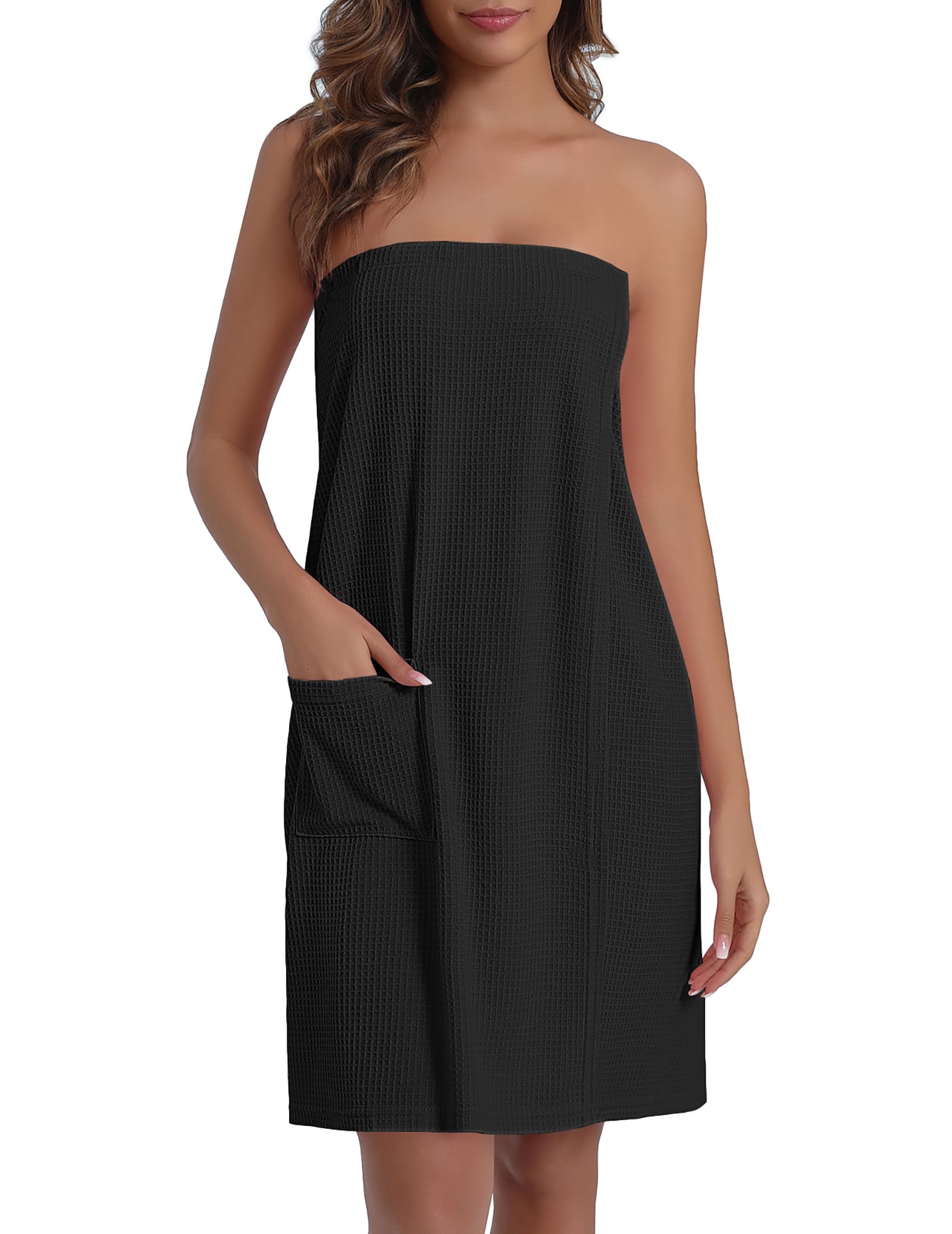 Ekouaer Waffle Robes For Women Bath Wraps Lightweight Knee Length Soft Shower Robe with Pocket S-L