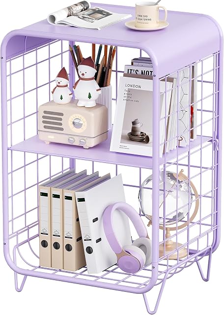 APEXCHASER Table de côté en métal, Table de nuit mignonne,3 Table de fin de niveau avec rangement, Table de chevet, Meubles de chambre pour filles, Table à café pour le salon,Chambre,Dorm,Purple