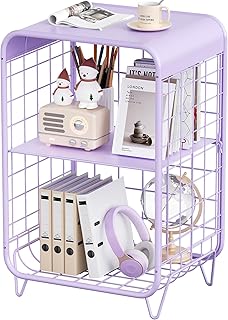 APEXCHASER Cute Kids Nightstand,Metal Side Table,3 Tier End Table with Storage,Vintage Bedside Table,Girls Bedroom Furniture,Coffee Table for Living Room,Bedroom,Dorm,Purple