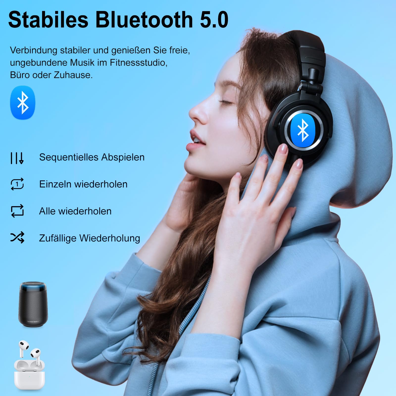 MP3 Player mit Bluetooth 5.0, 64 GB Speicher, FM-Radio, Sprachaufnahme, HiFi-Sound, E-Book, inkl. Kopfhörer, Mini-Größe, Gewicht 27g, erweiterbar auf bis zu 128 GB SD-Karte