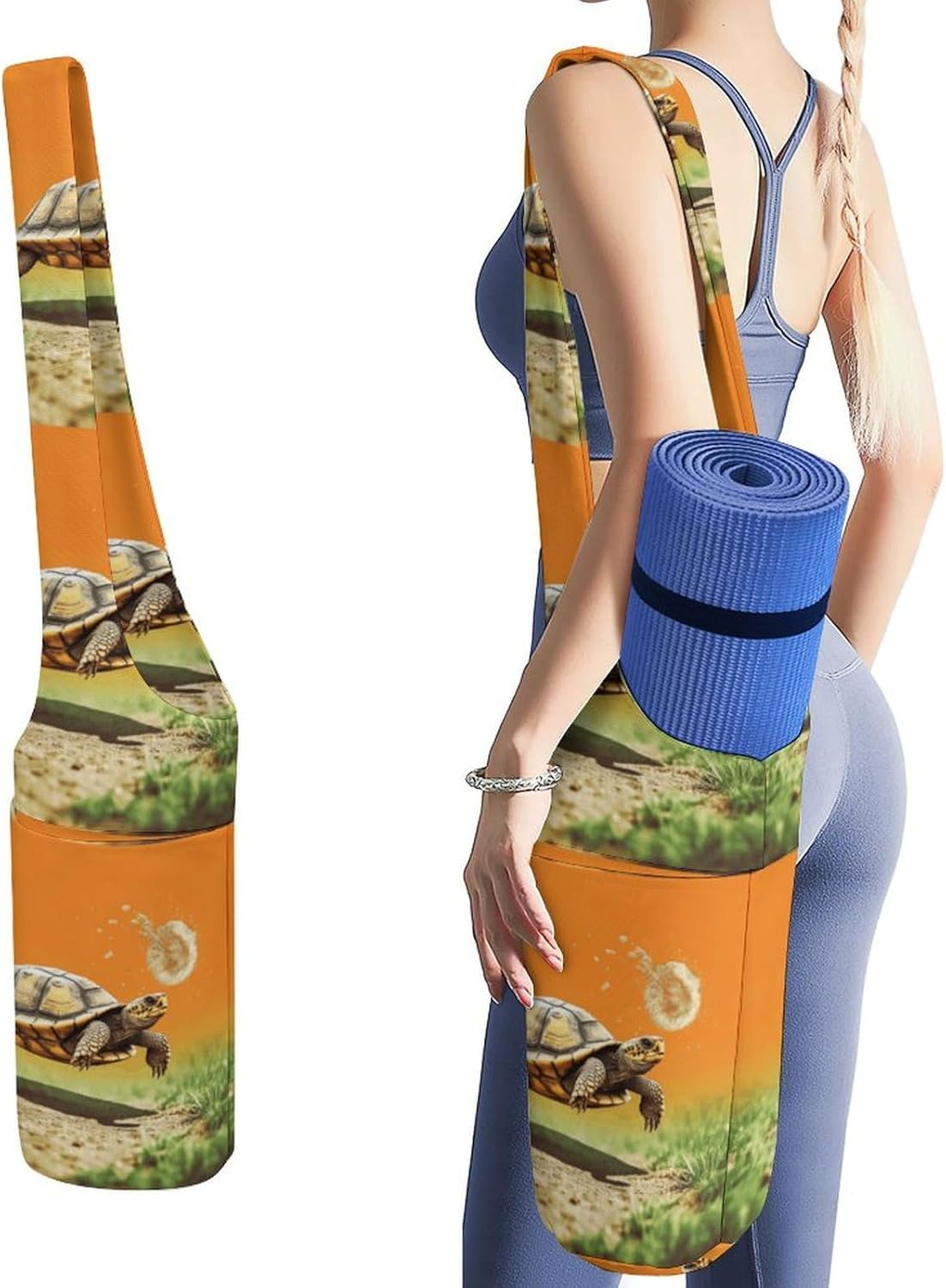 Yoga Mat Organizer, Tortoise Turtle Jumping Print Yoga Mat Bag Gym Mat Bag Canvas Storage Bag Durable Yoga Carrier
