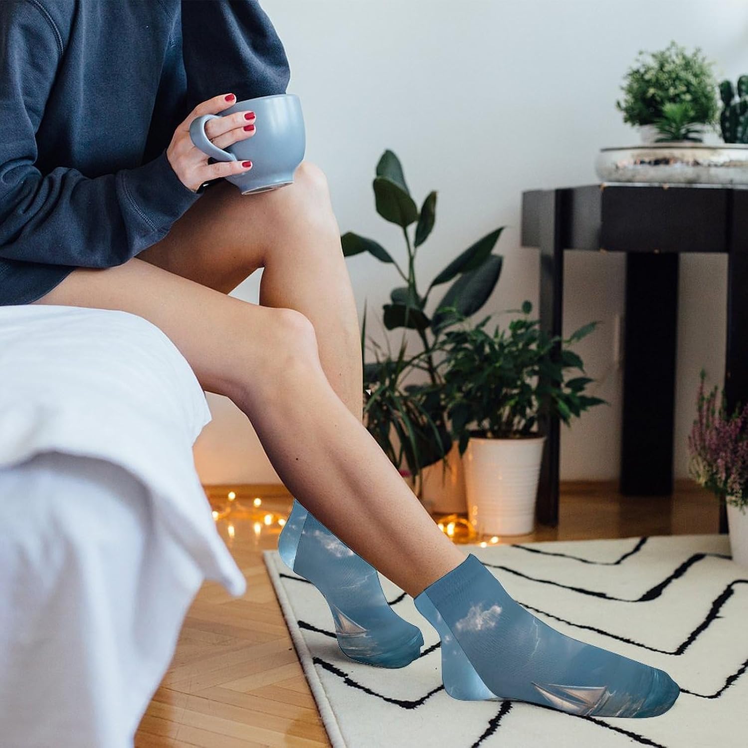 Sailboat Boat Seascape Socks for Men Women 5 Pairs Ankle Socks