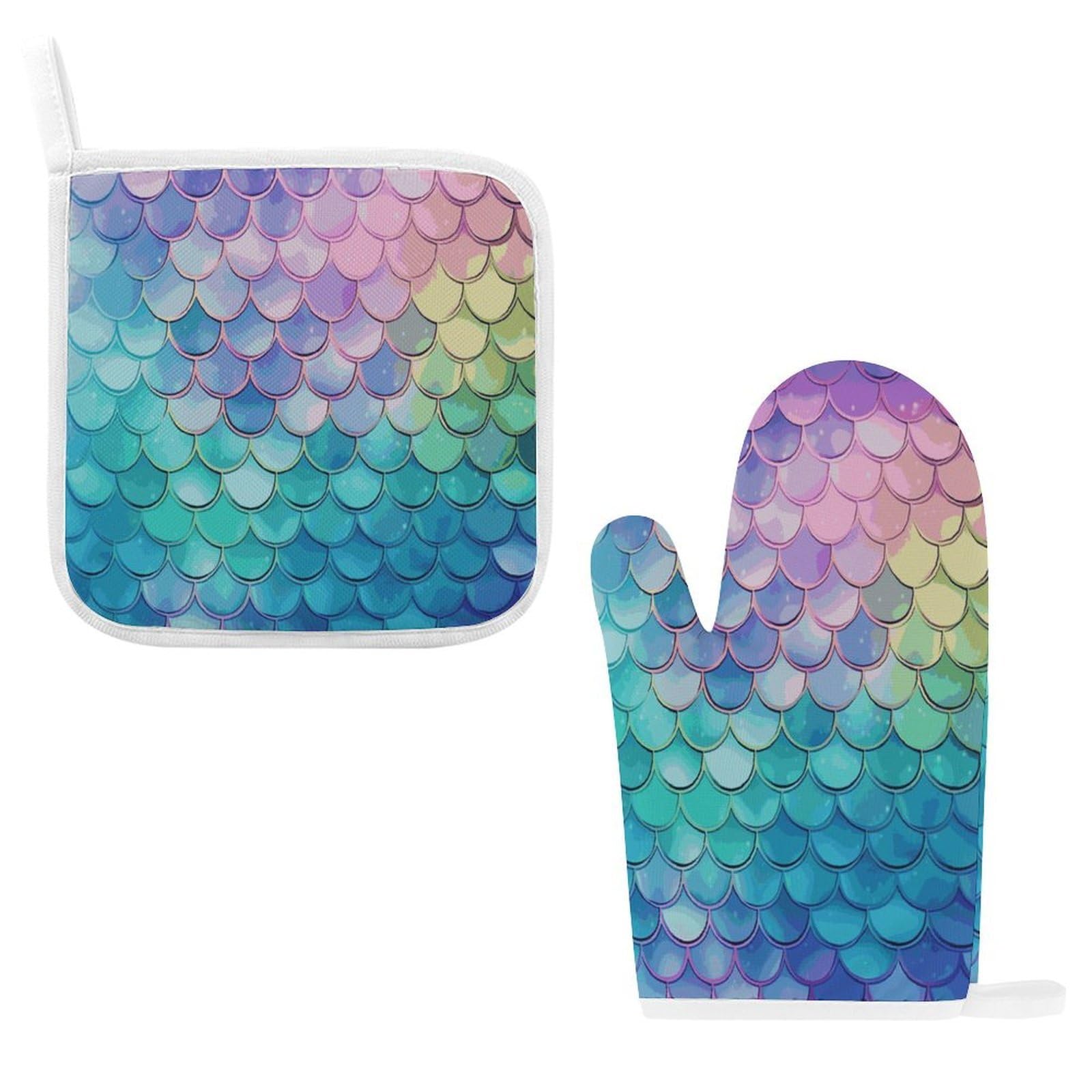 Fodpand Style Dreamy Gradient Mermaid Scales Oven Mitts And Pot Holders Sets